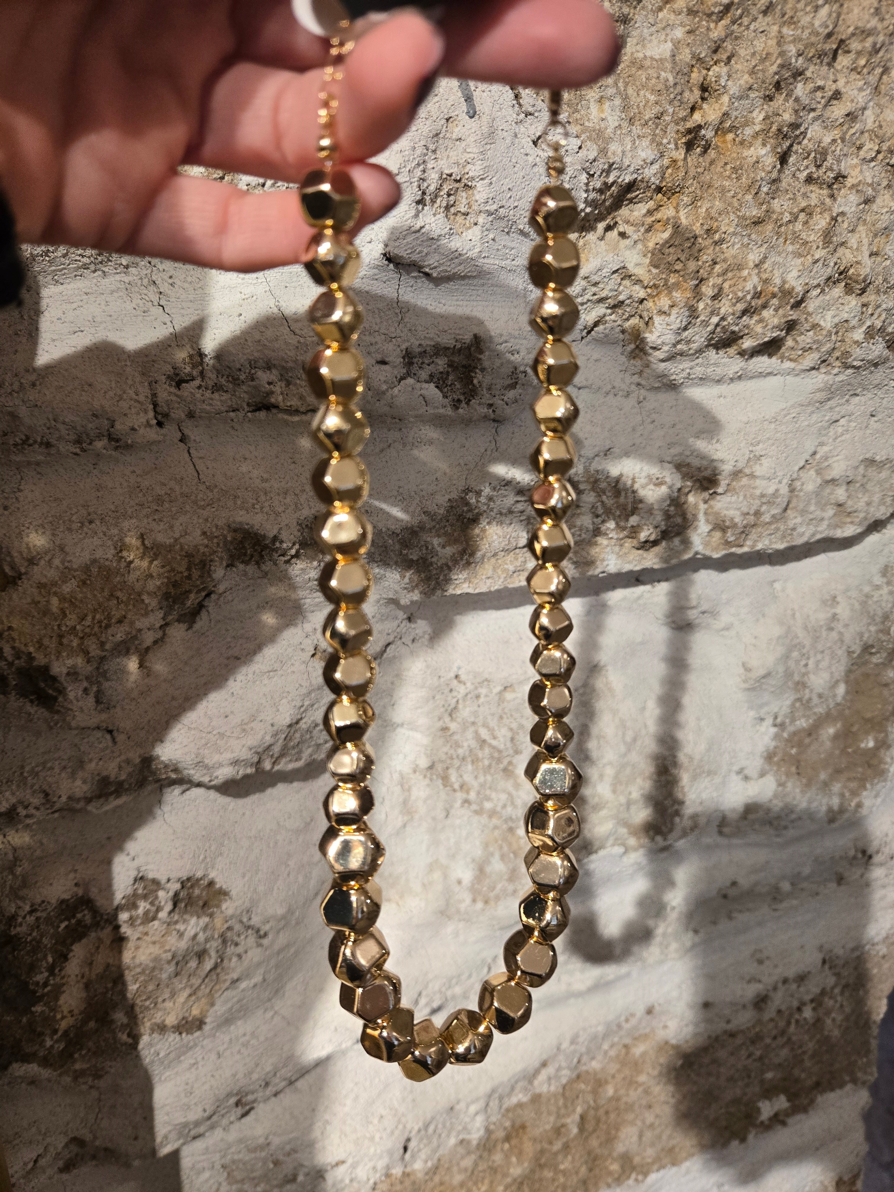 Kristal Geometrik Boncuklu Gold Kolye