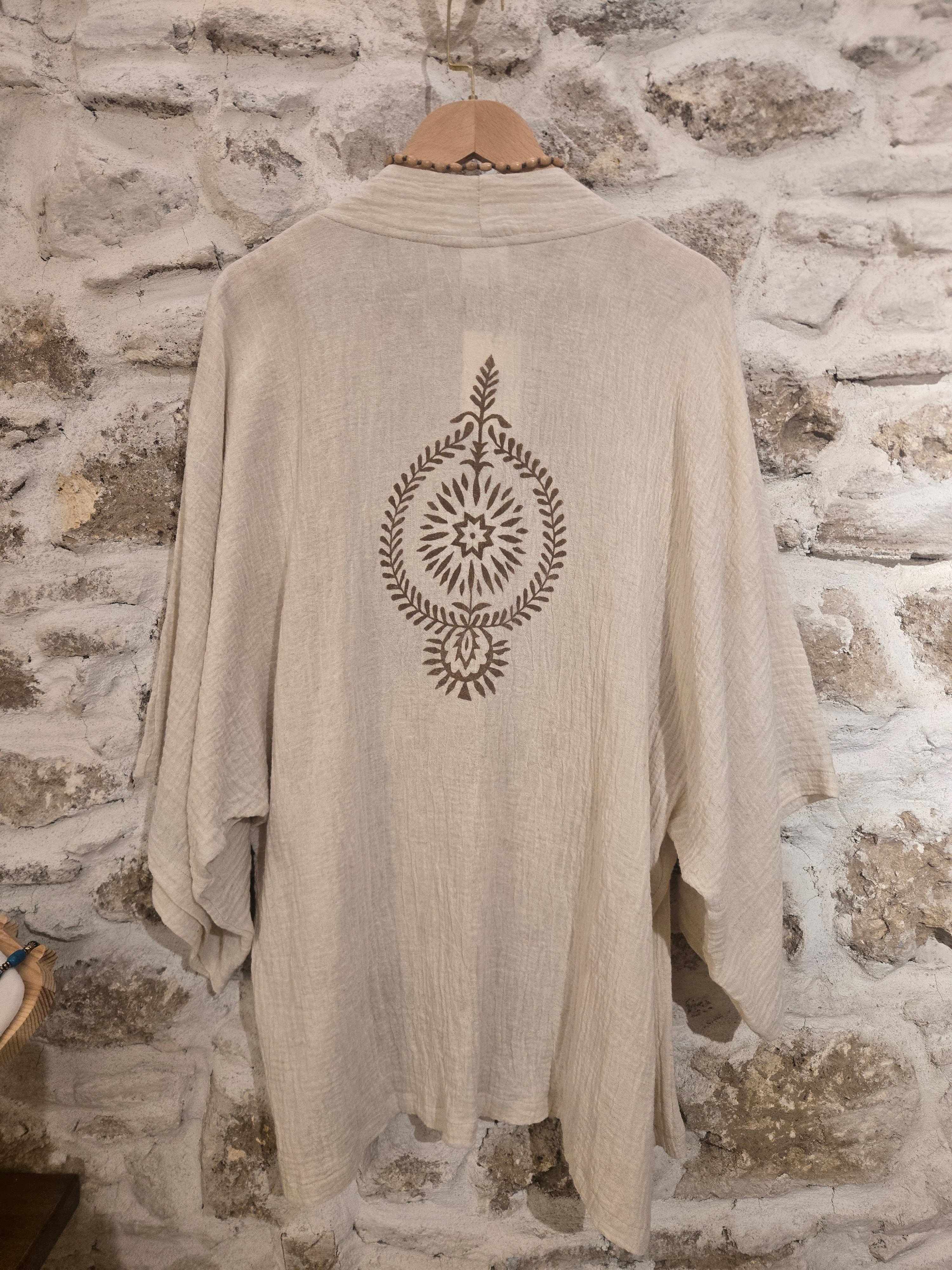 Müslin Taş Baskılı Kısa Kimono