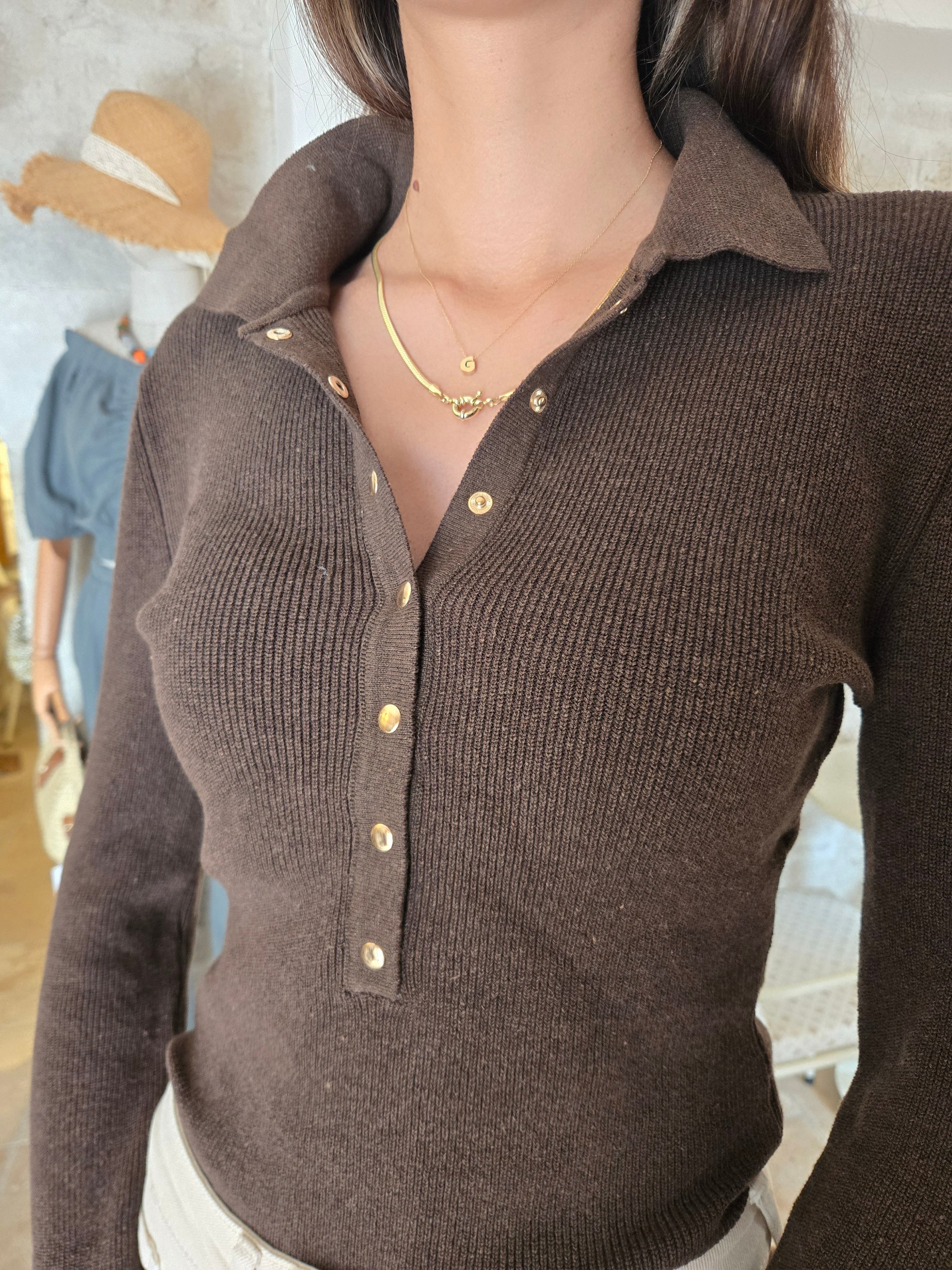 Polo Yaka Çıtçıtlı Triko Bluz 