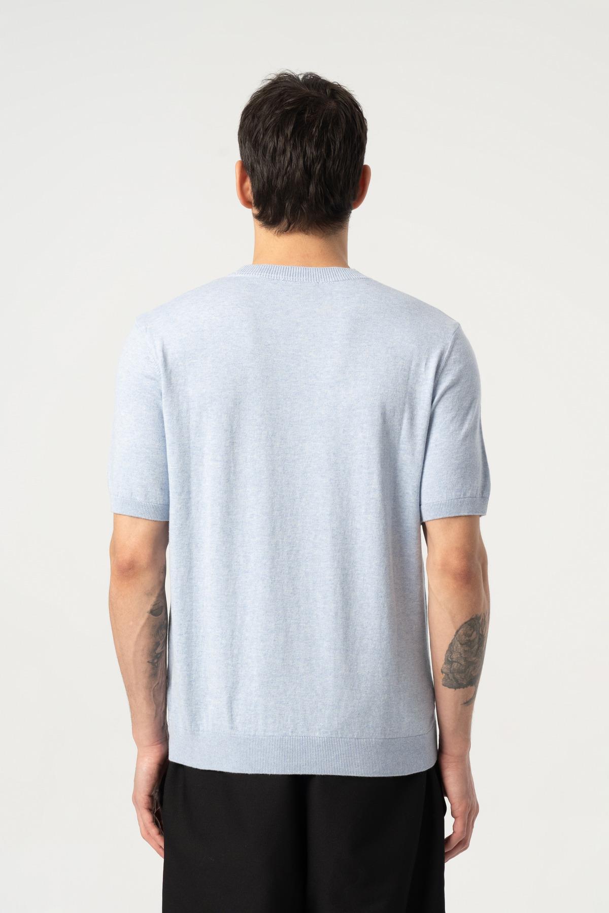 Triko Bisiklet Yaka Tshirt %100 Pamuk Açık Mavi