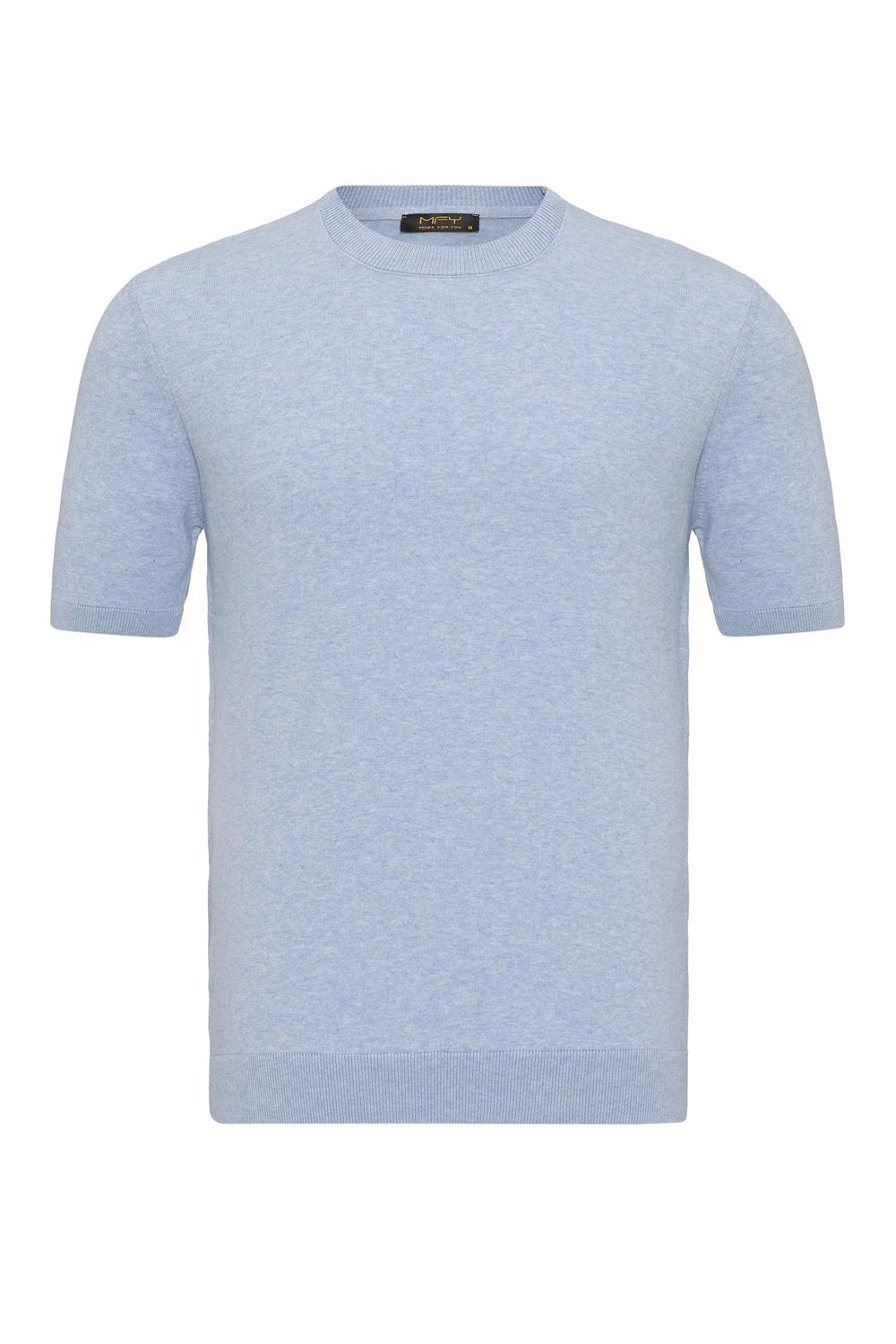 Triko Bisiklet Yaka Tshirt %100 Pamuk Açık Mavi