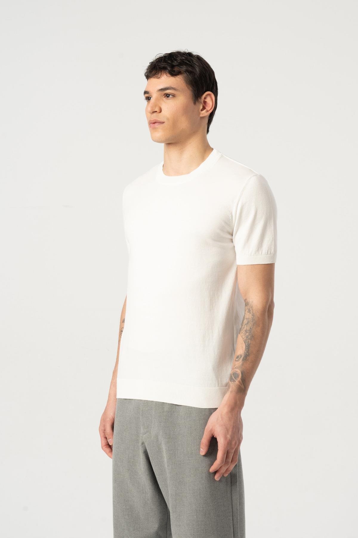 Triko Bisiklet Yaka Tshirt %100 Pamuk Beyaz