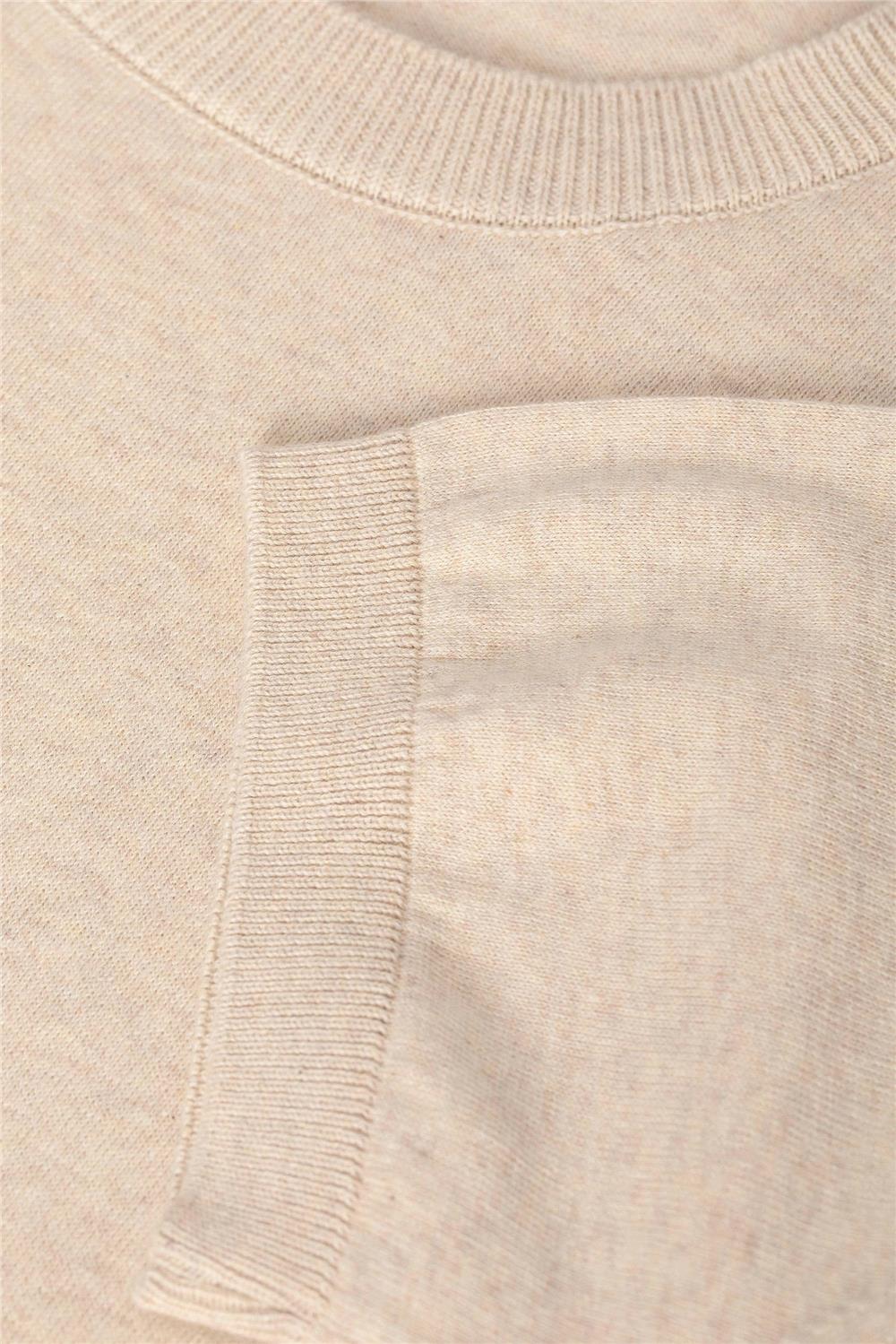 Triko Bisiklet Yaka Tshirt %100 Pamuk Bej