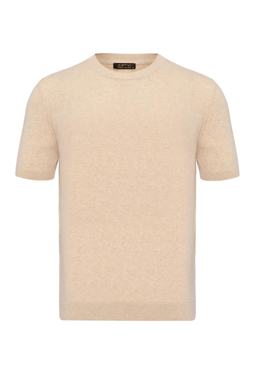 Triko Bisiklet Yaka Tshirt %100 Pamuk Bej