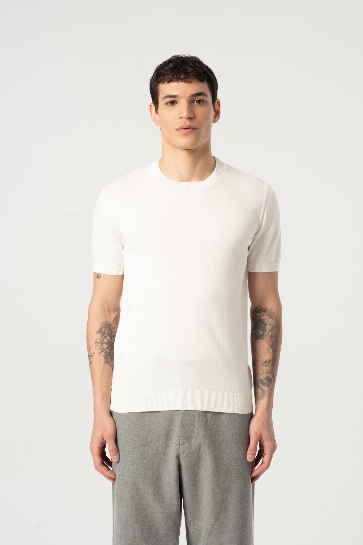 Triko Bisiklet Yaka Tshirt %100 Pamuk Beyaz