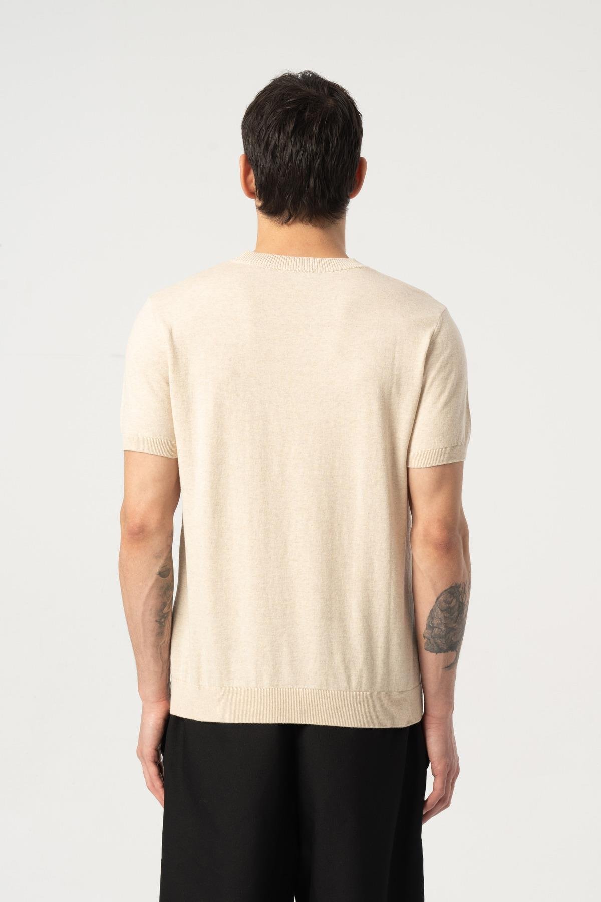 Triko Bisiklet Yaka Tshirt %100 Pamuk Bej