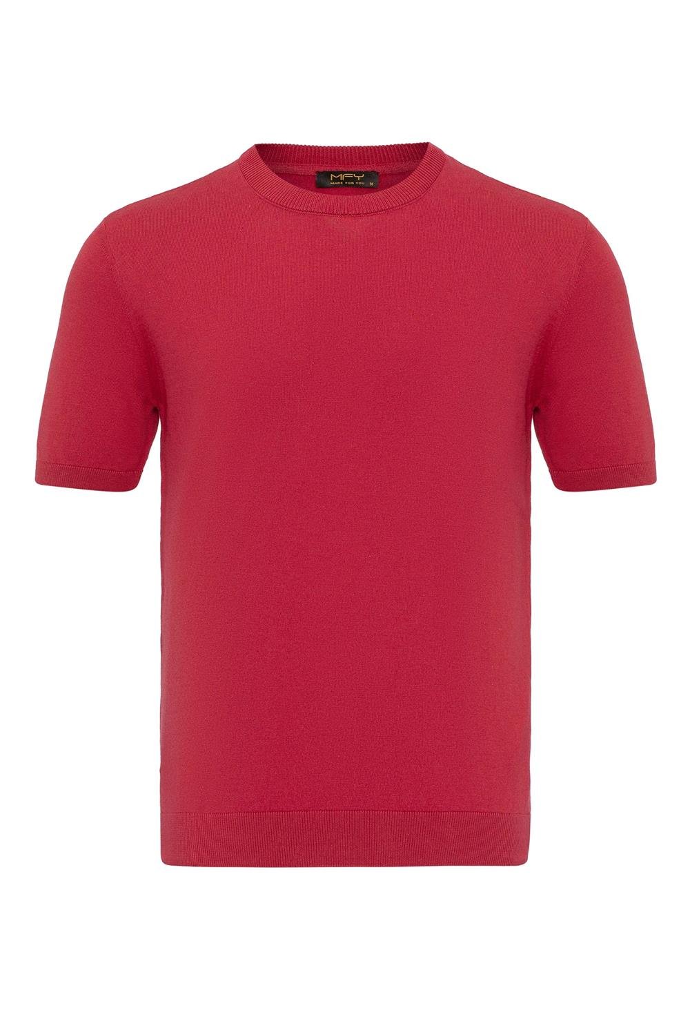 Triko Bisiklet Yaka Tshirt %100 Pamuk Kırmızı