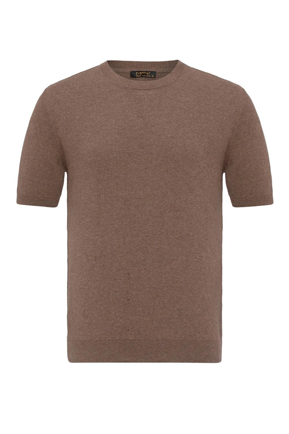 Triko Bisiklet Yaka Tshirt %100 Pamuk Kahve