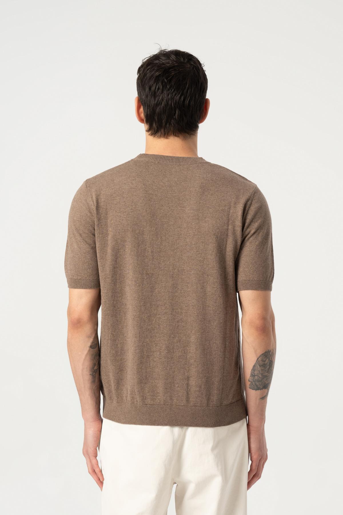Triko Bisiklet Yaka Tshirt %100 Pamuk Kahve
