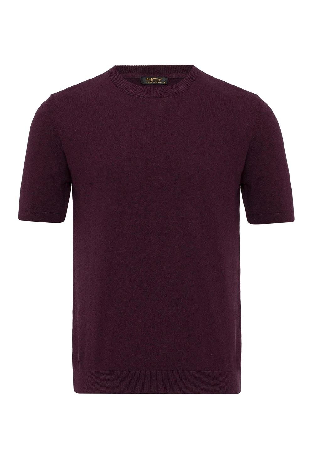 Triko Bisiklet Yaka Tshirt %100 Pamuk Mor