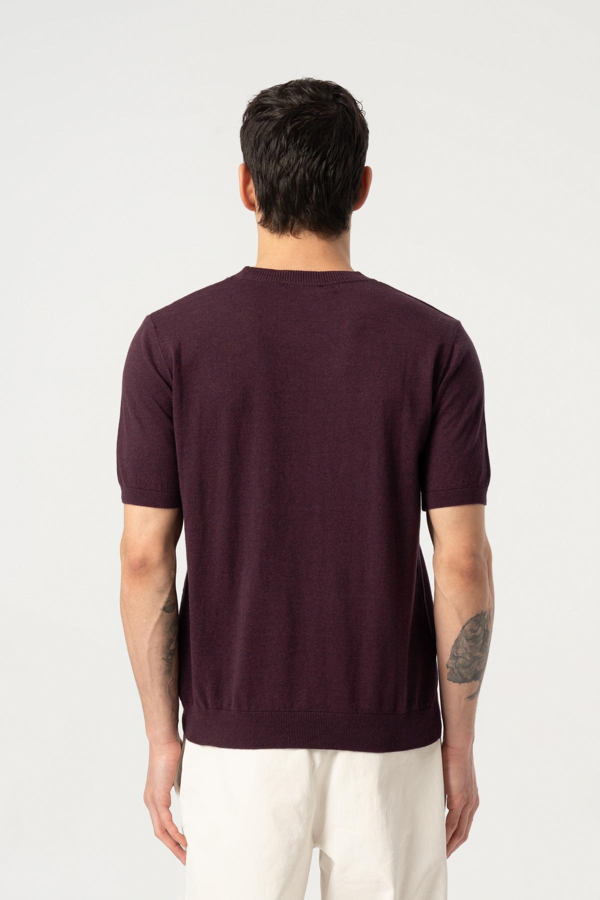 Triko Bisiklet Yaka Tshirt %100 Pamuk Mor