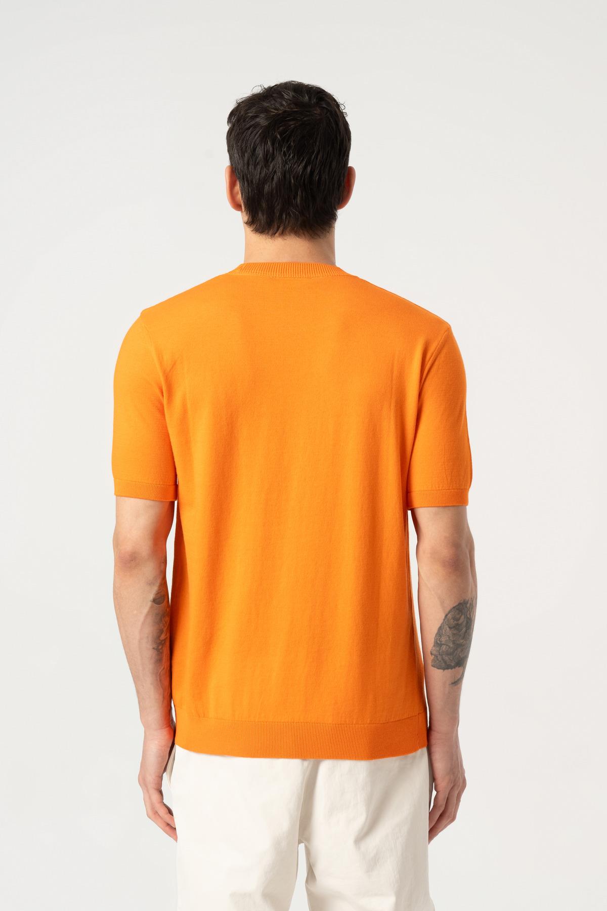 Triko Bisiklet Yaka Tshirt %100 Pamuk Oranj