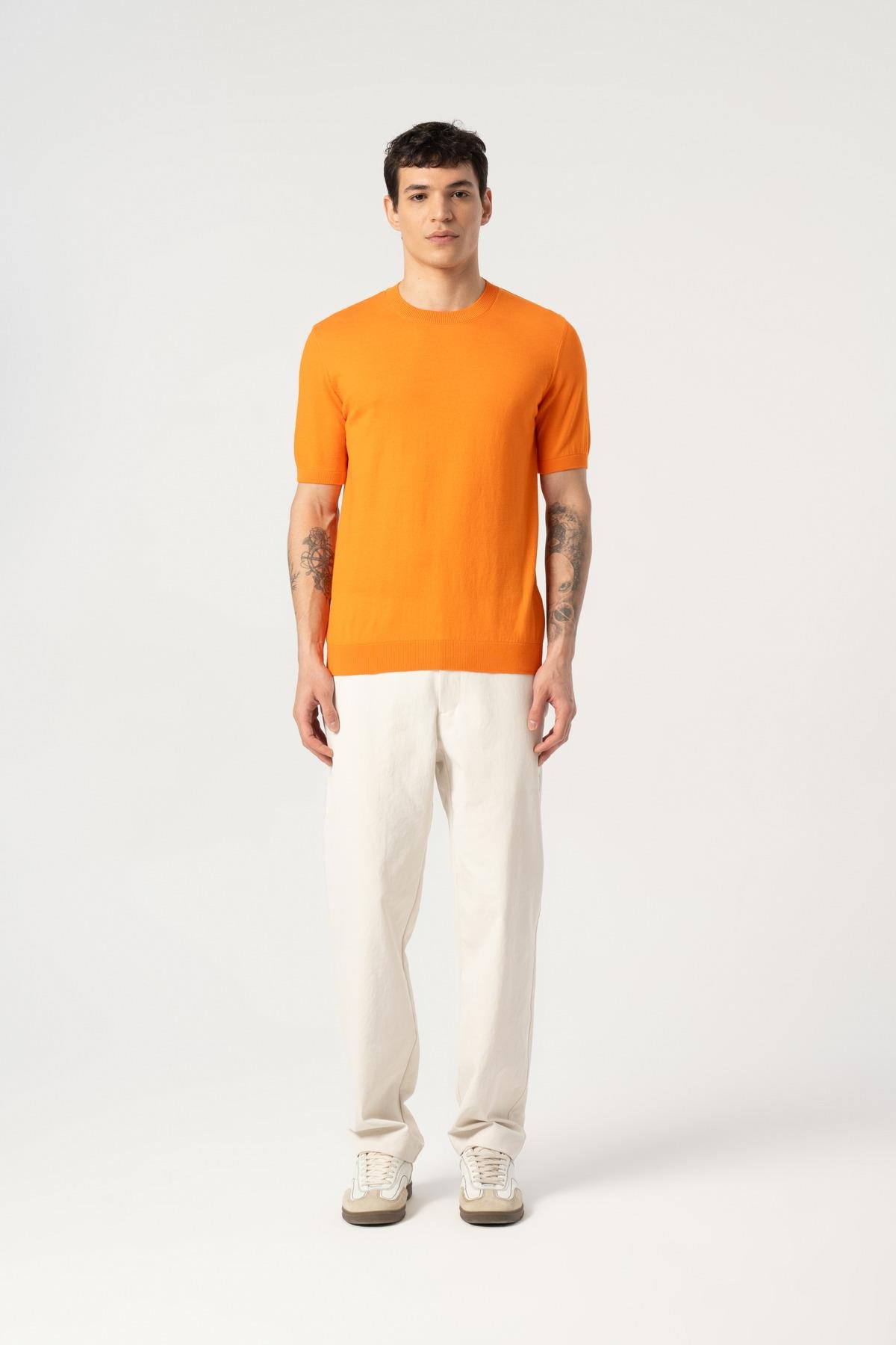 Triko Bisiklet Yaka Tshirt %100 Pamuk Oranj