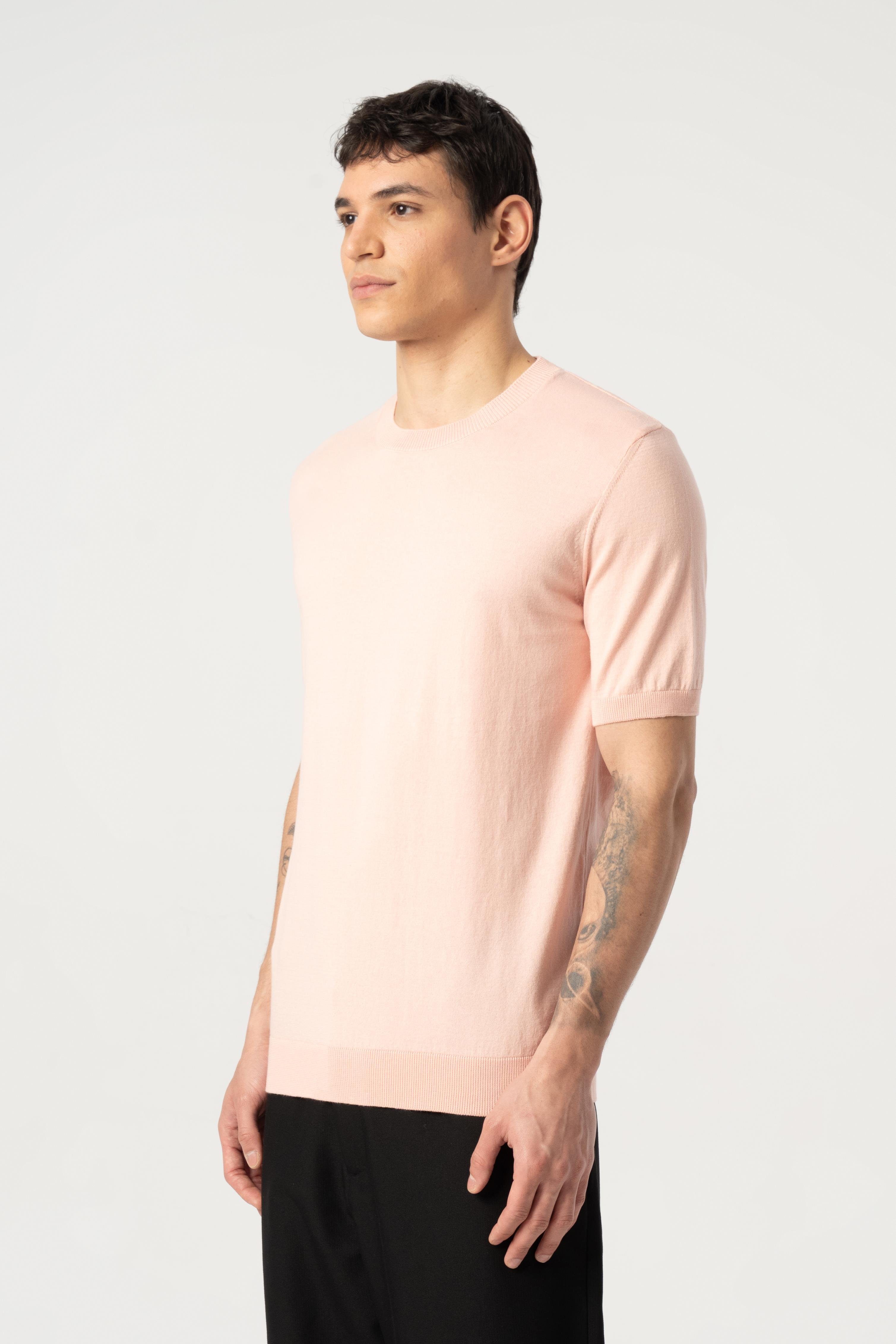 Triko Bisiklet Yaka Tshirt %100 Pamuk Pembe