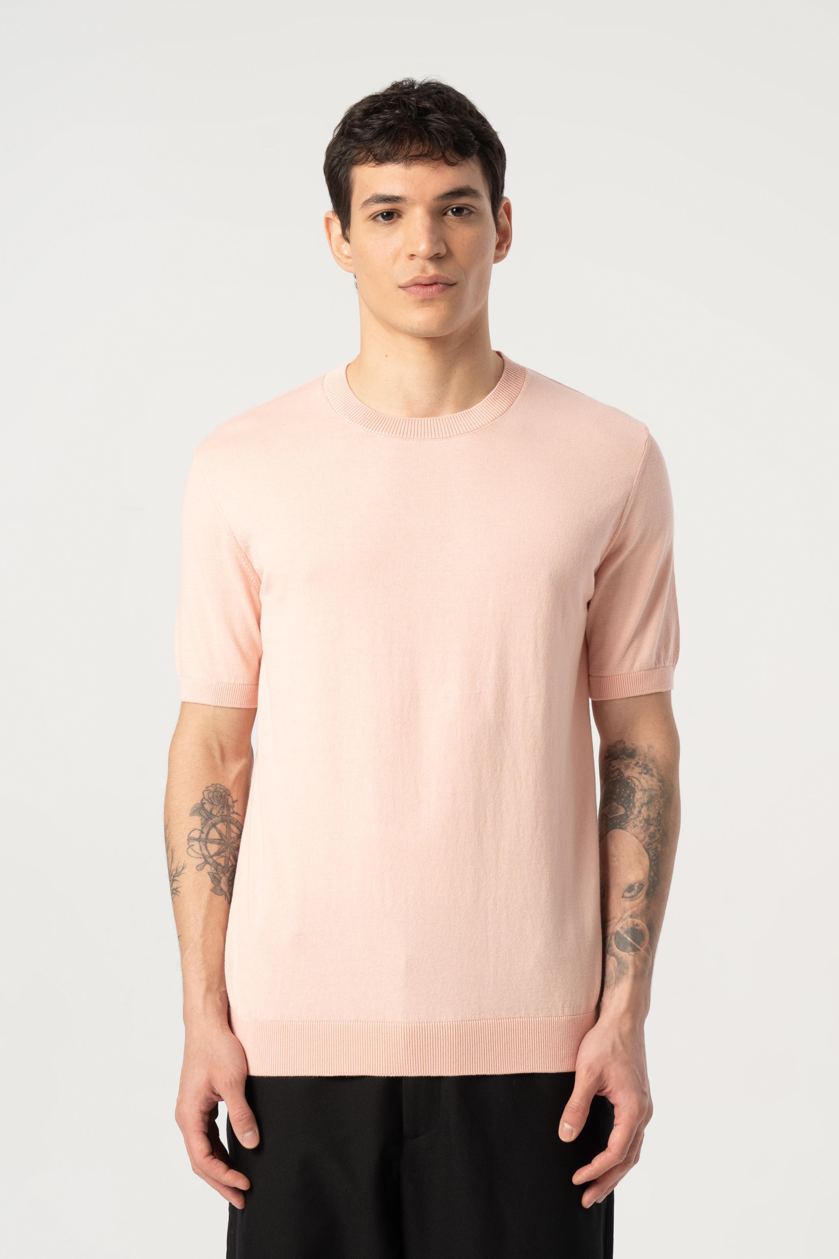 Triko Bisiklet Yaka Tshirt %100 Pamuk Pembe