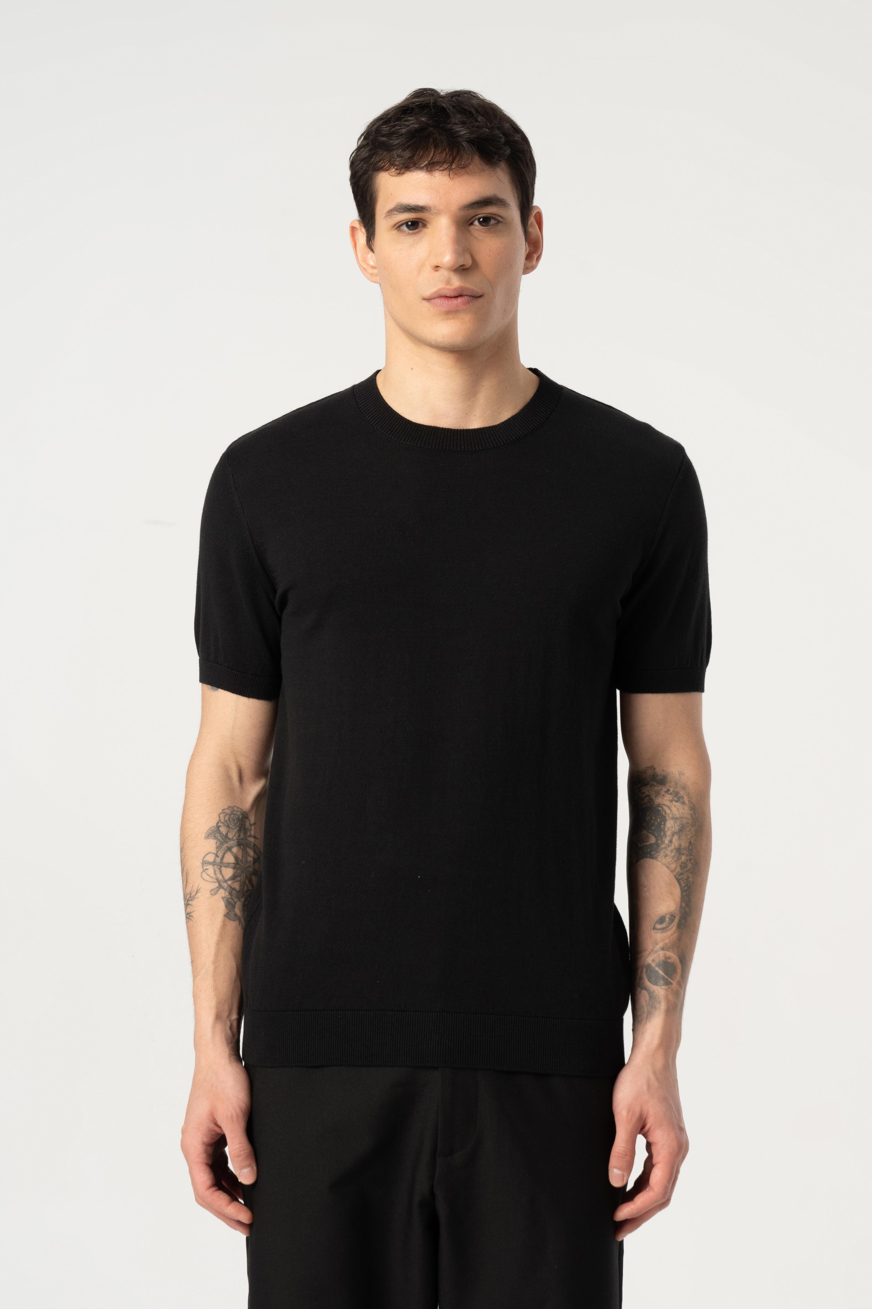 Triko Bisiklet Yaka Tshirt %100 Pamuk Siyah