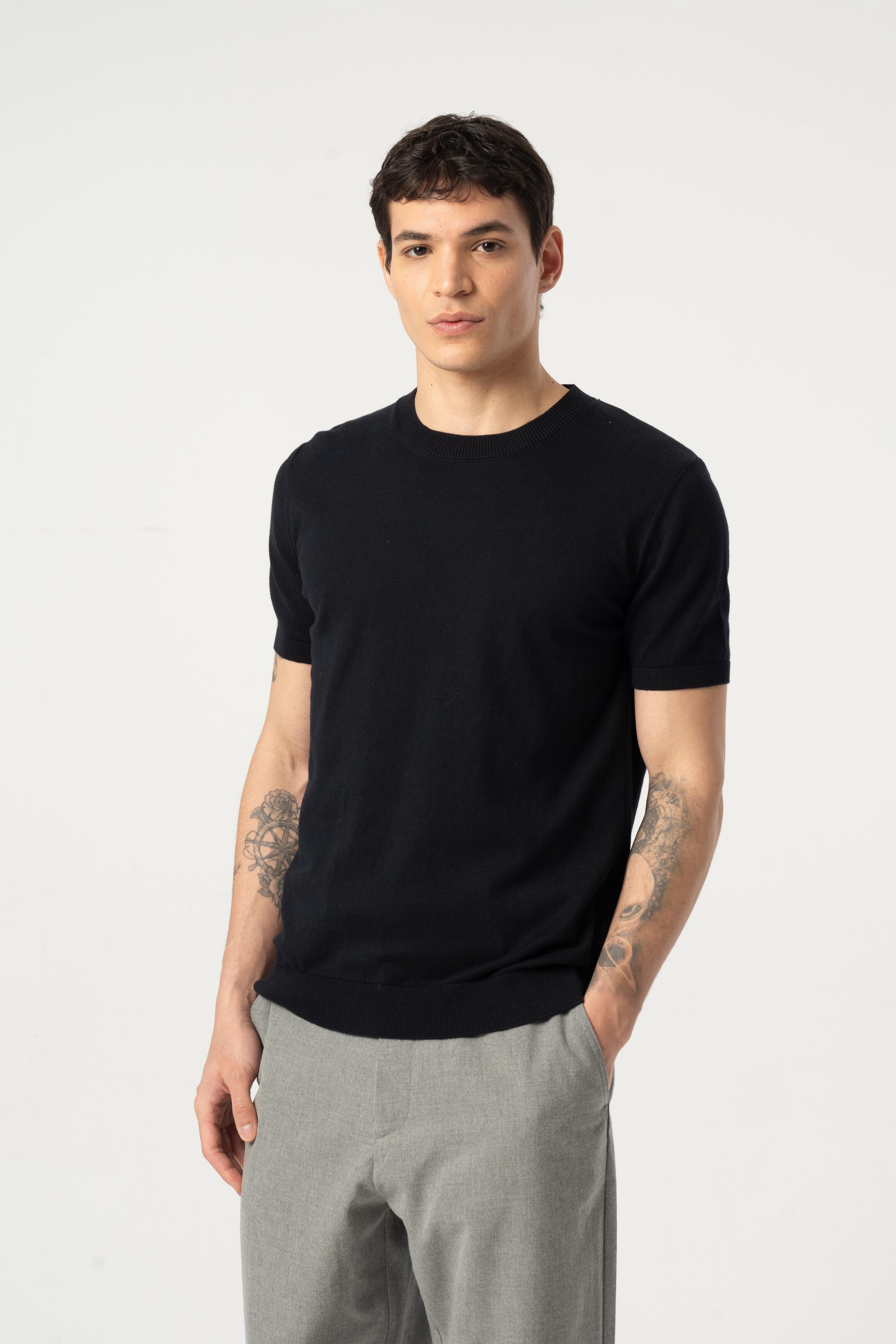 Triko Bisiklet Yaka Tshirt %100 Pamuk Siyah