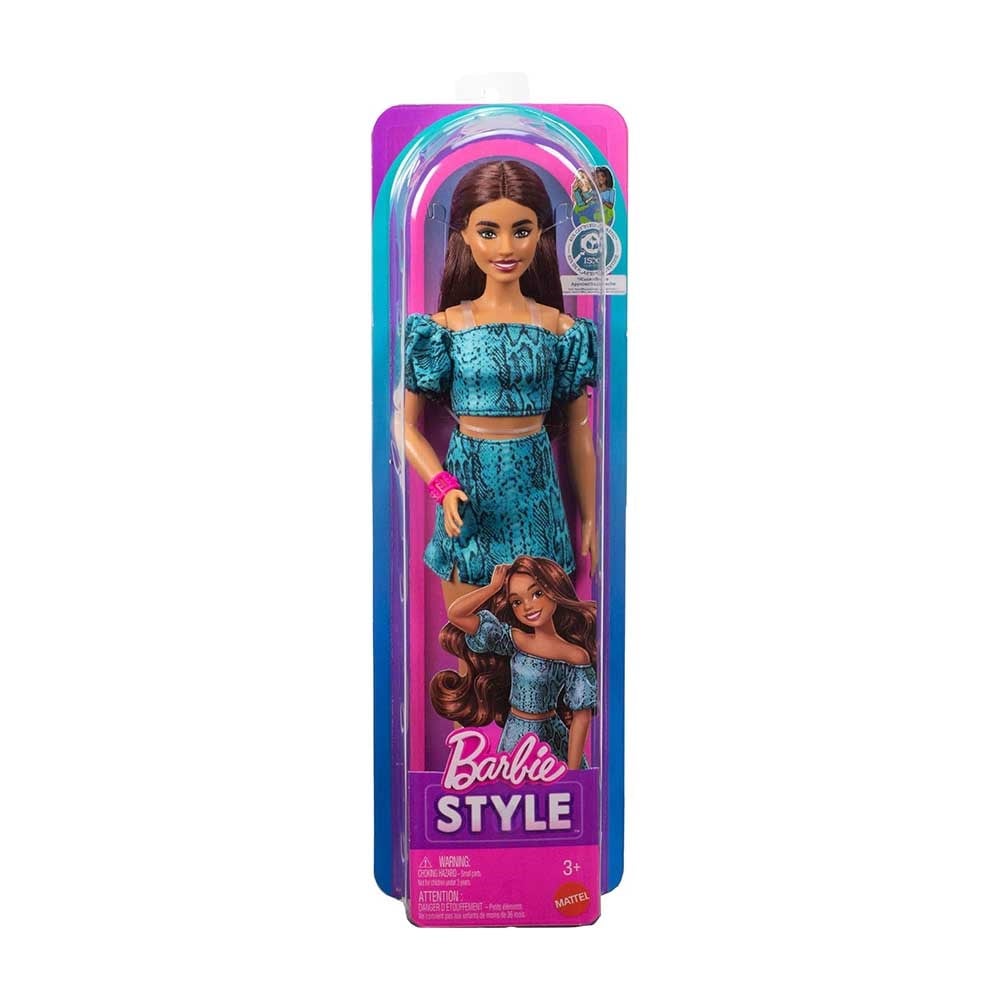 BarbieBarbie Turkuaz Renkli Leopar Desenli Elbiseli Bebek