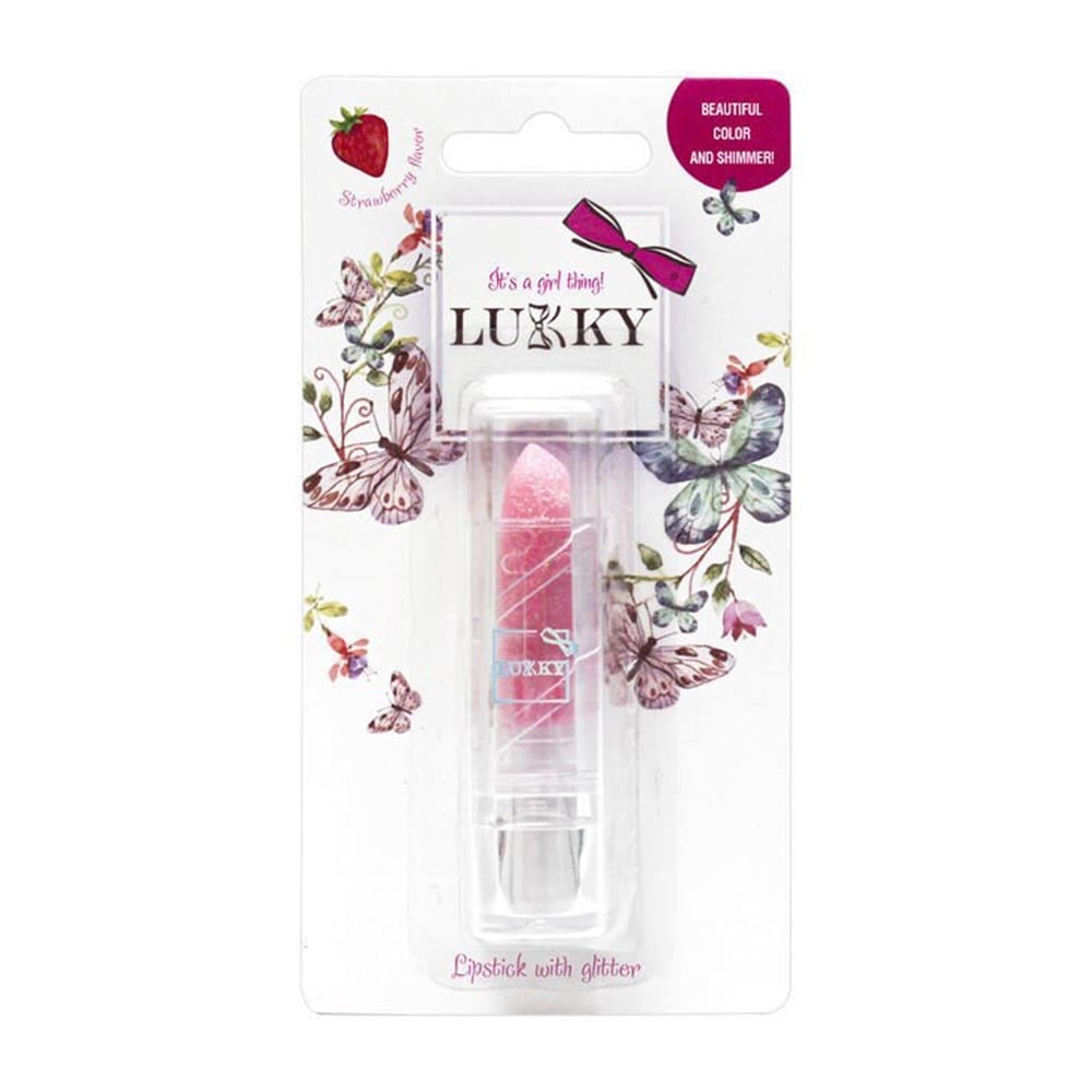 MegaLukky Çi̇lek Aromalı Simli Lipstick Pembe