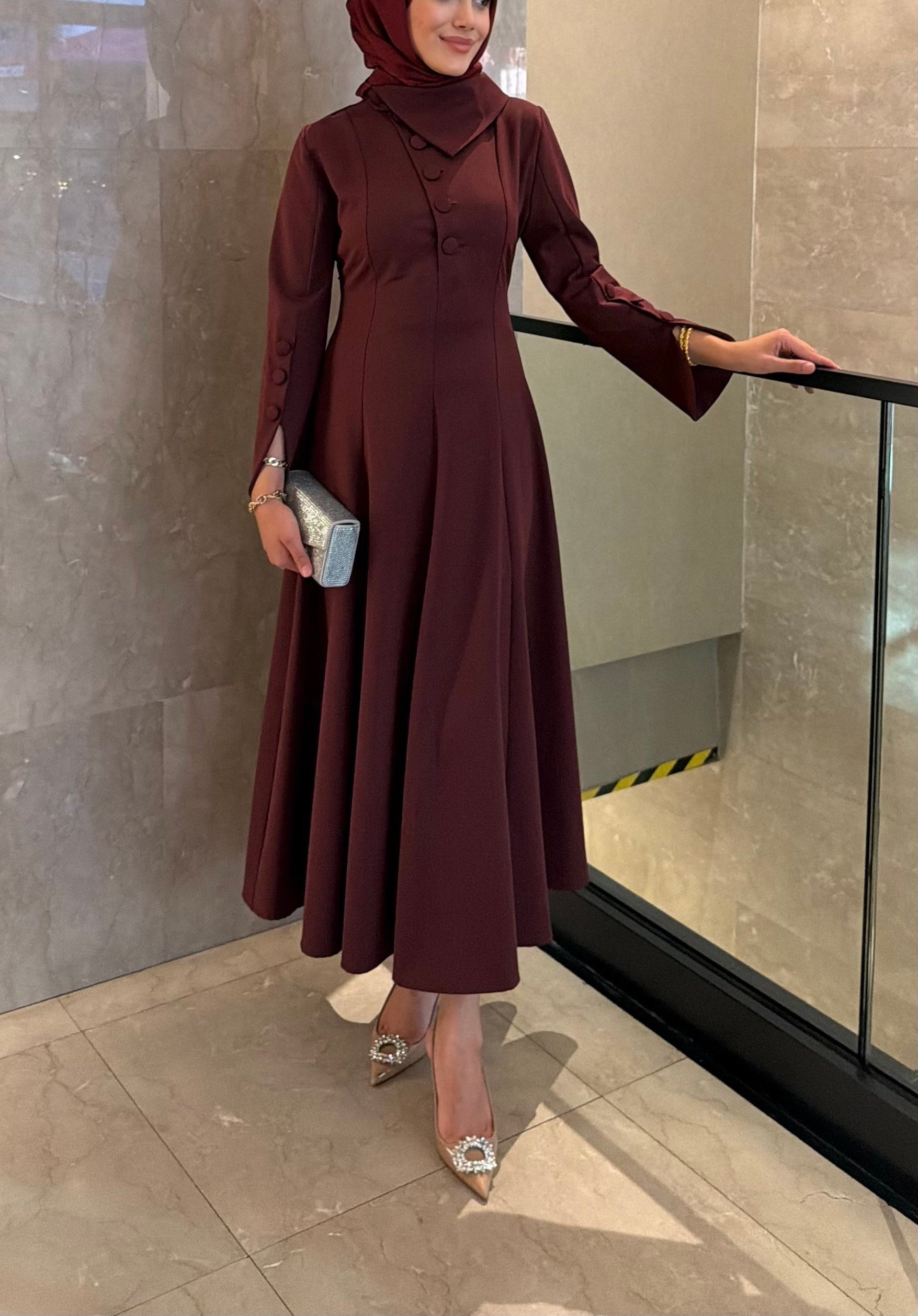 Aluna Dress - Bordo - ÖN SİPARİŞ 