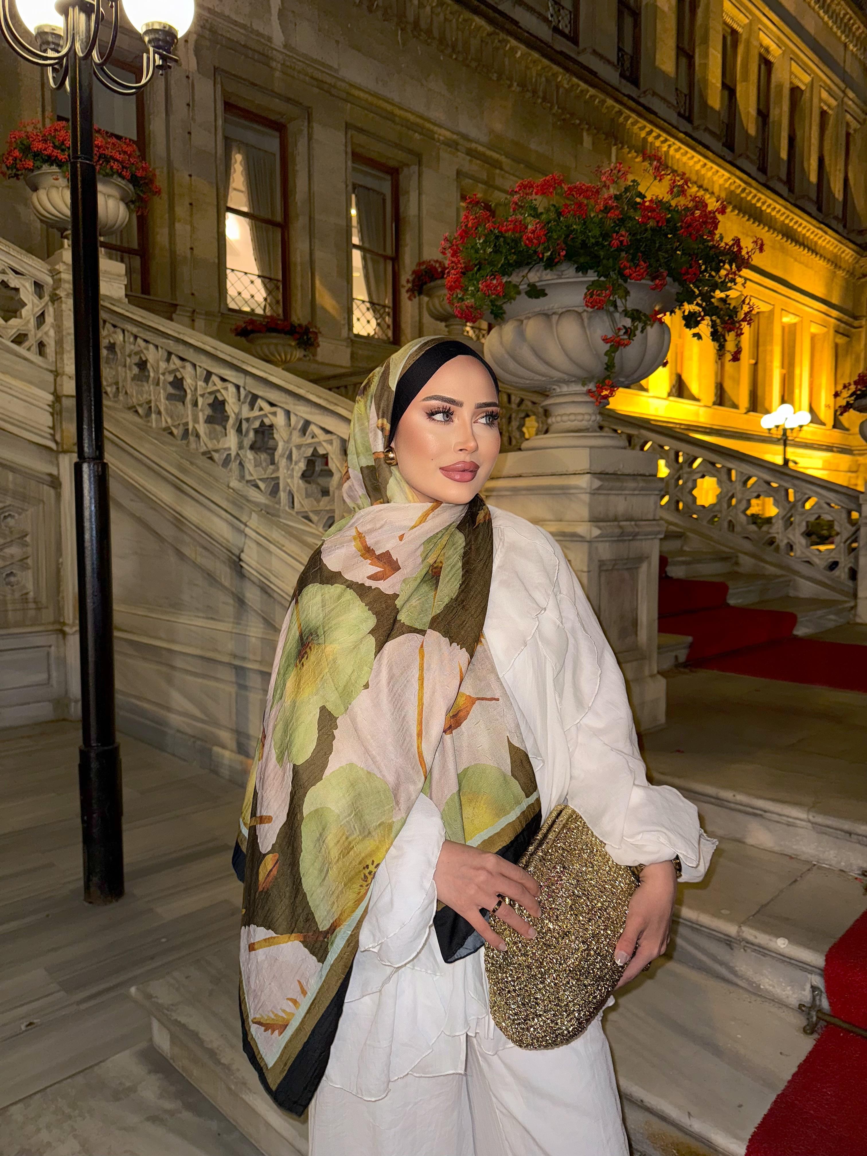 Fahhar Model Bambu İnce Şal Siyaha Yeşil