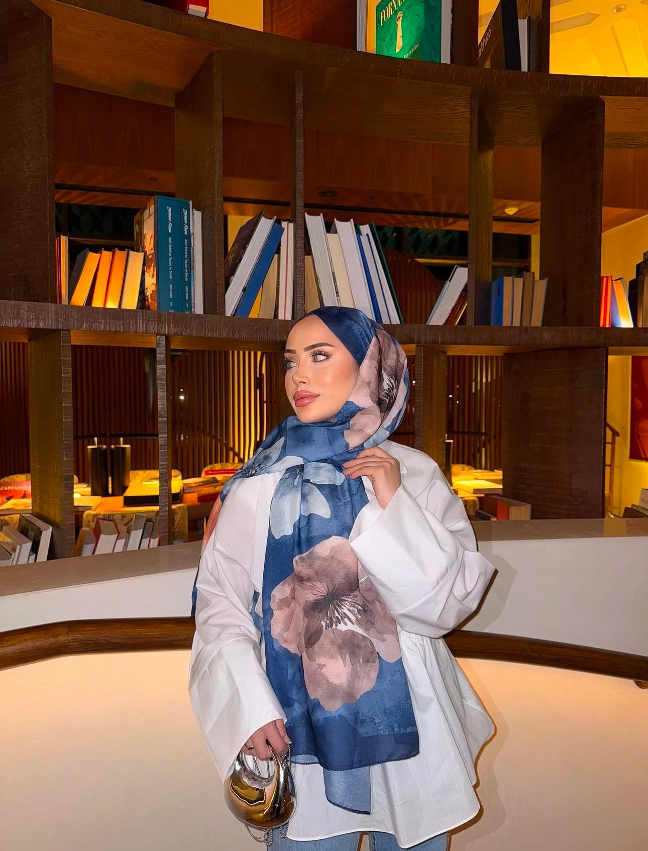 GÜL DESEN İPEK PAMUK MAVİ