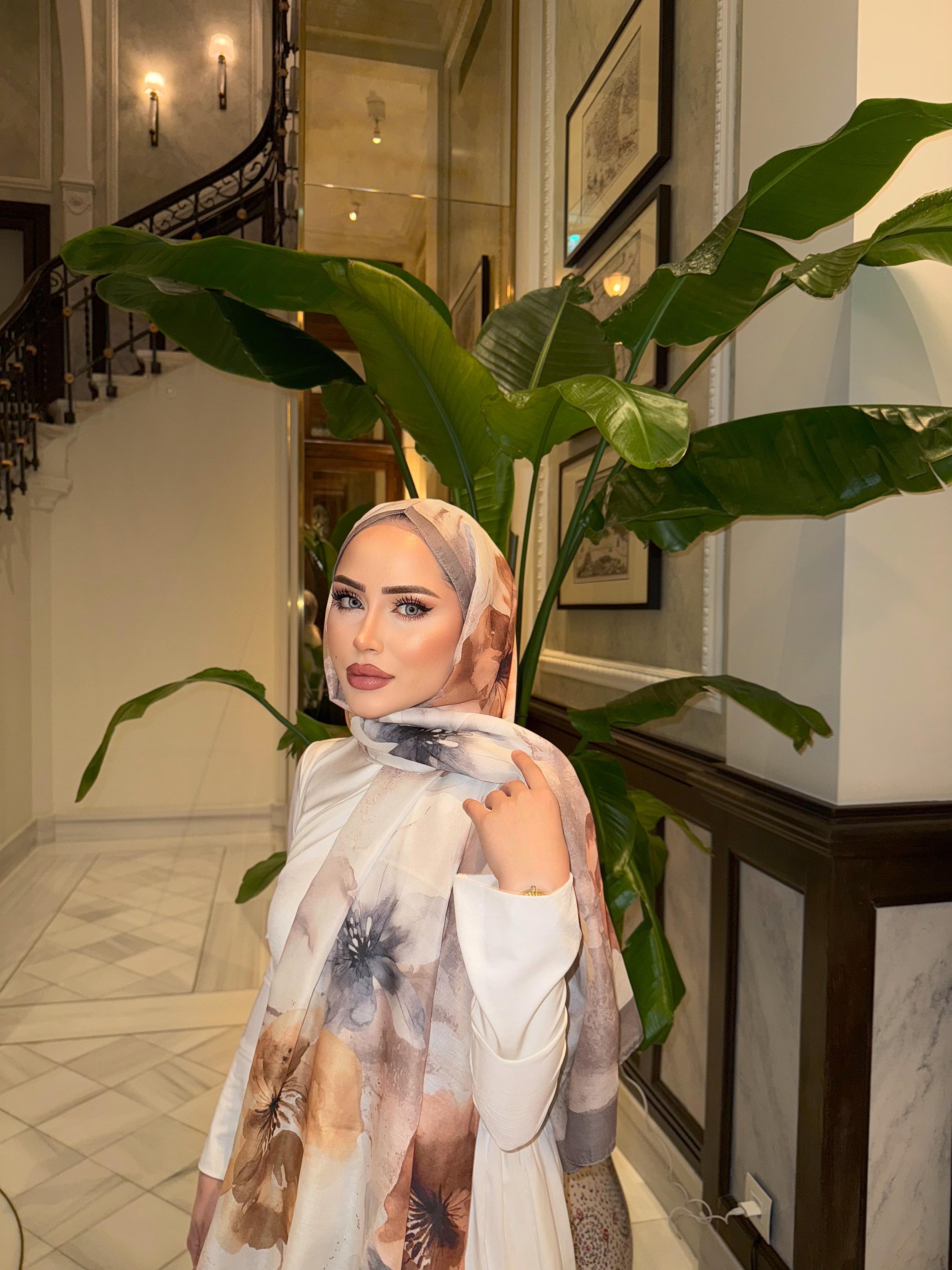 Rose Desen Pamuk Şal Bej