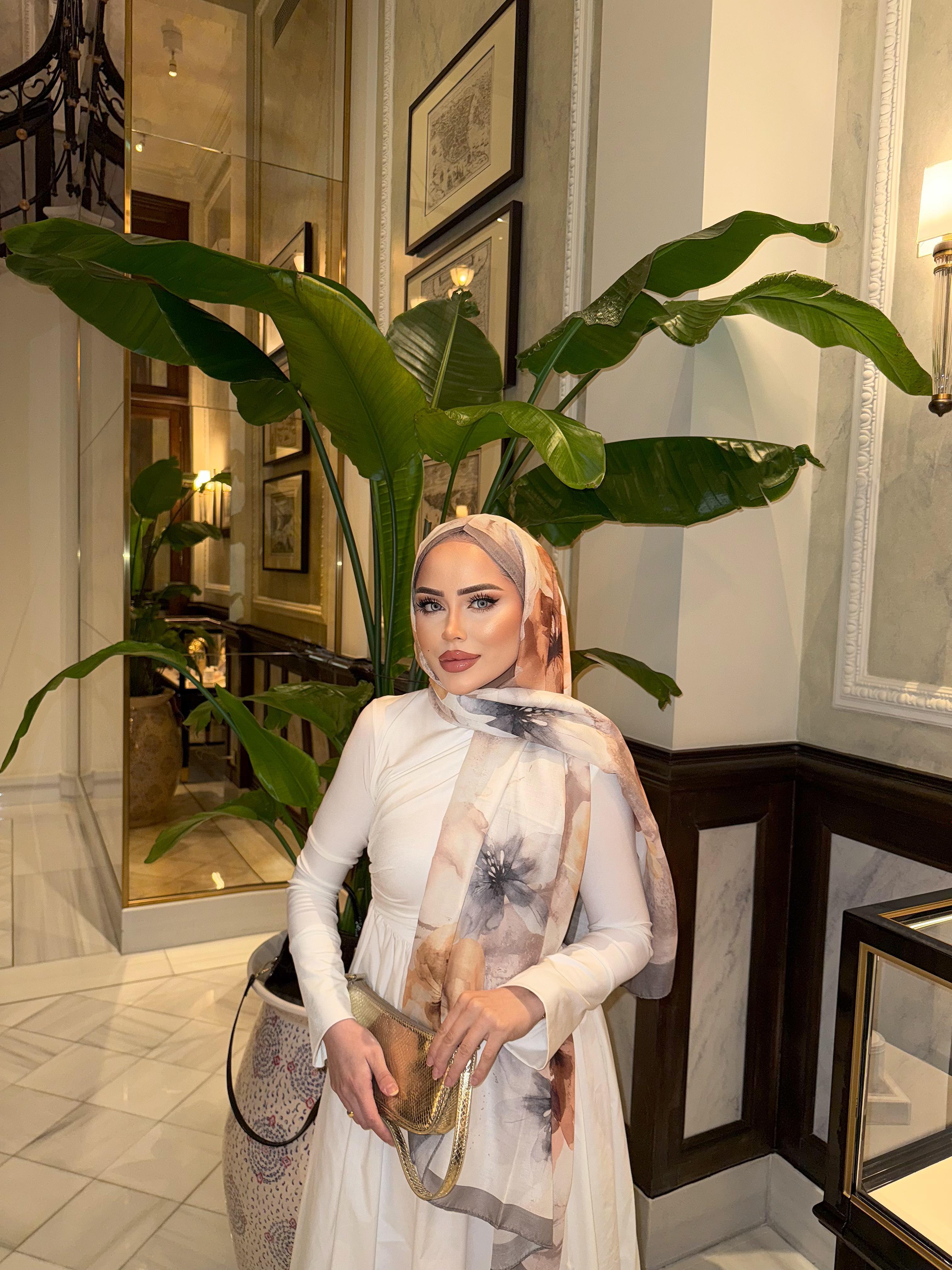 Rose Desen Pamuk Şal Bej