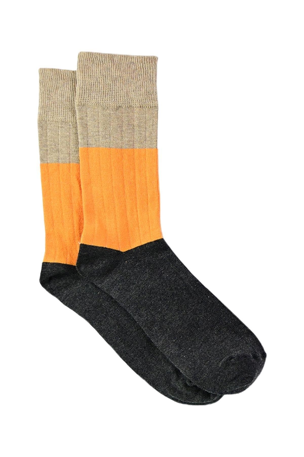 Erkek Antrasit-Turuncu Blok Desenli Soket Çorap