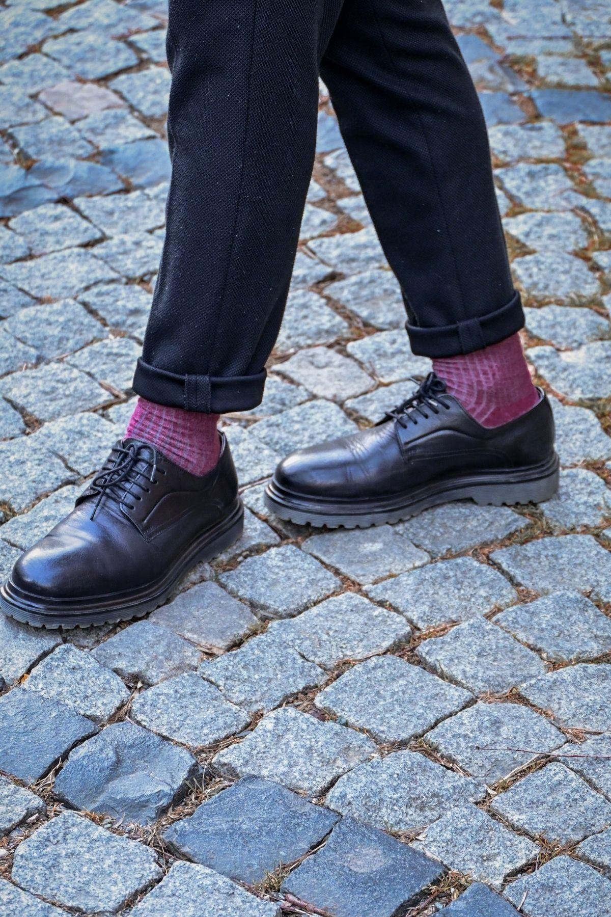 Erkek Bordo Jakarlı Soket Çorap