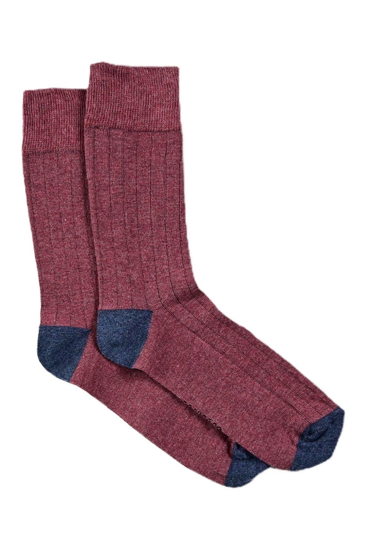 Erkek Bordo-Lacivert Düz Soket Çorap