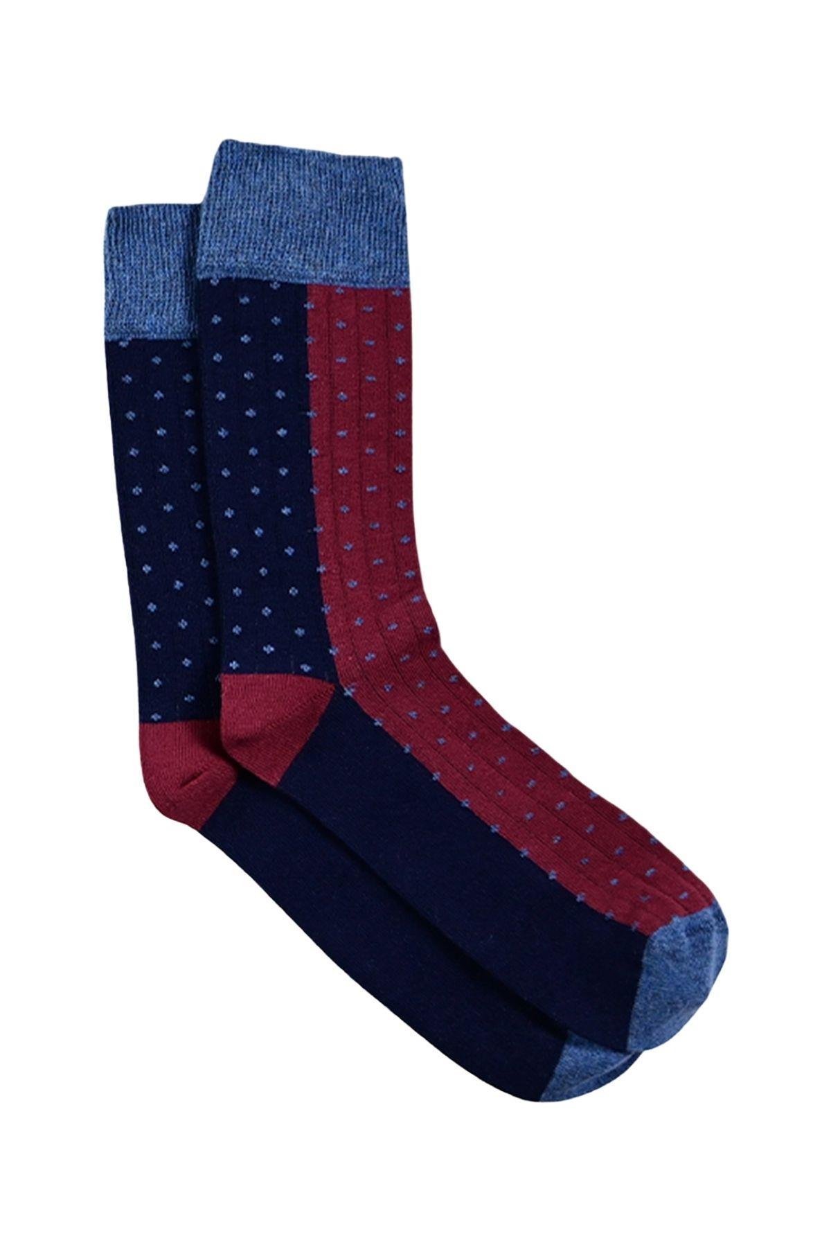 Erkek Bordo-Mavi Puantiyeli Soket Çorap