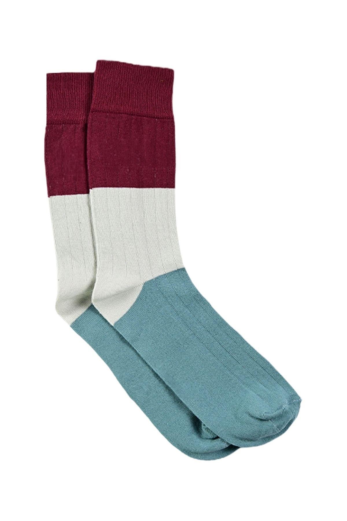 Erkek Gri-Bordo Blok Desenli Soket Çorap