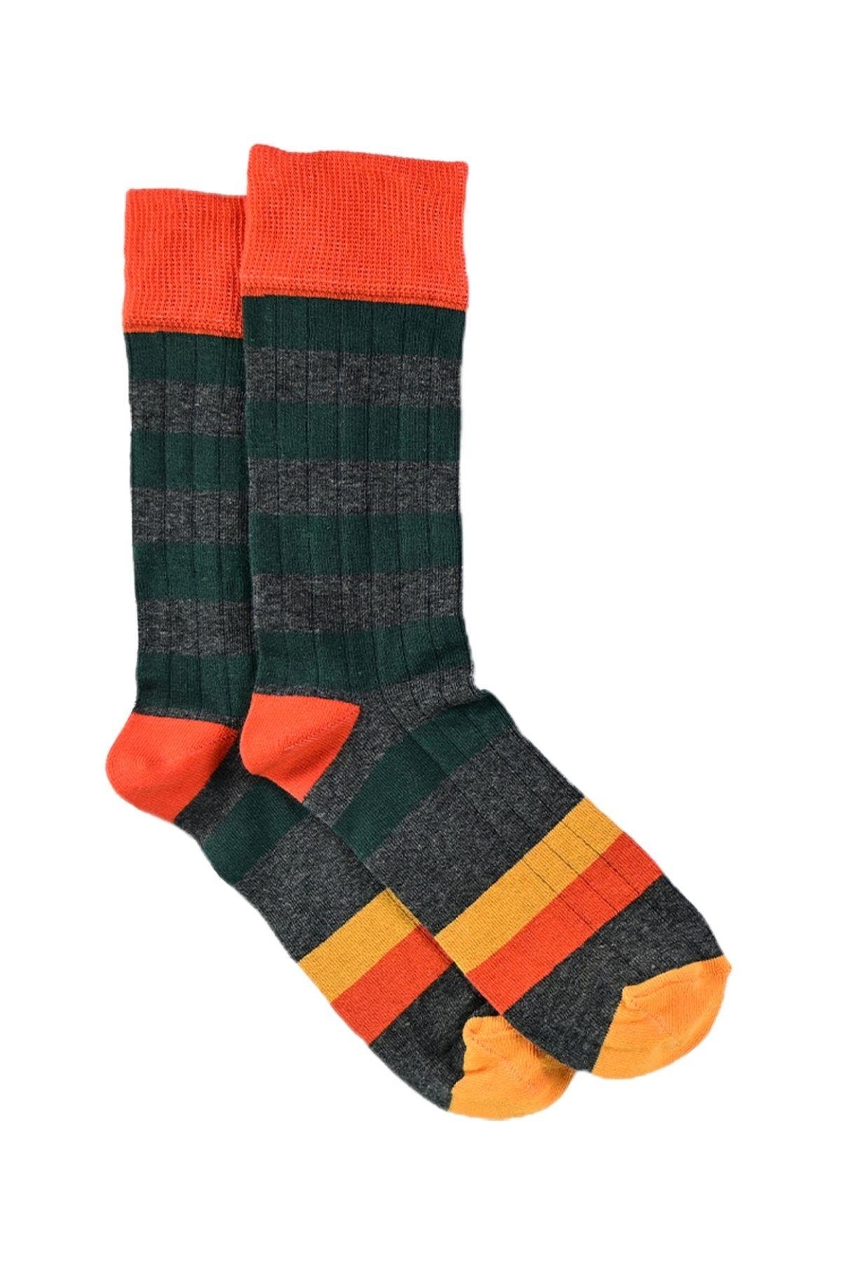 Erkek Haki-Mercan Çizgili Soket Çorap