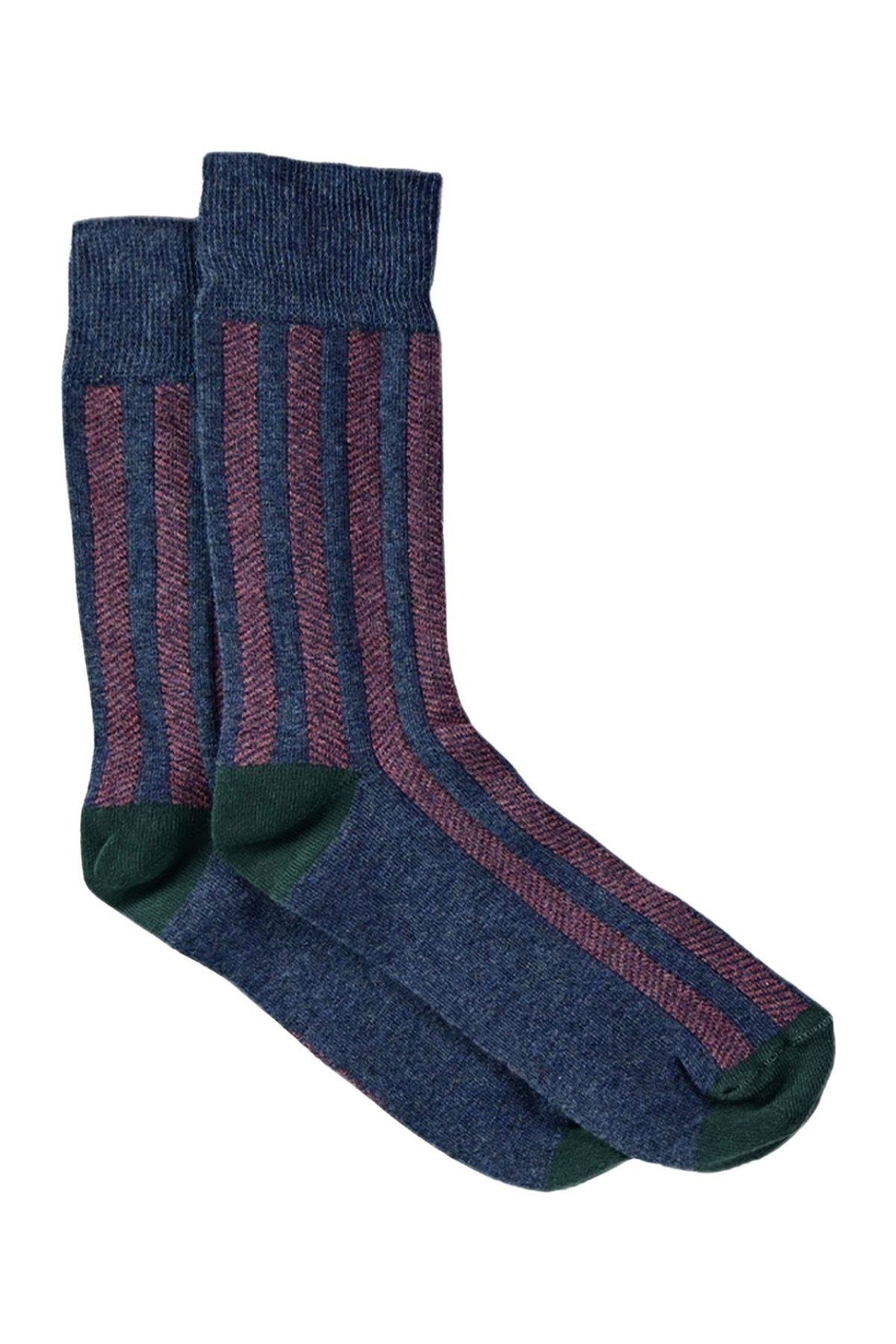 Erkek Lacivert-Bordo Çizgili Soket Çorap