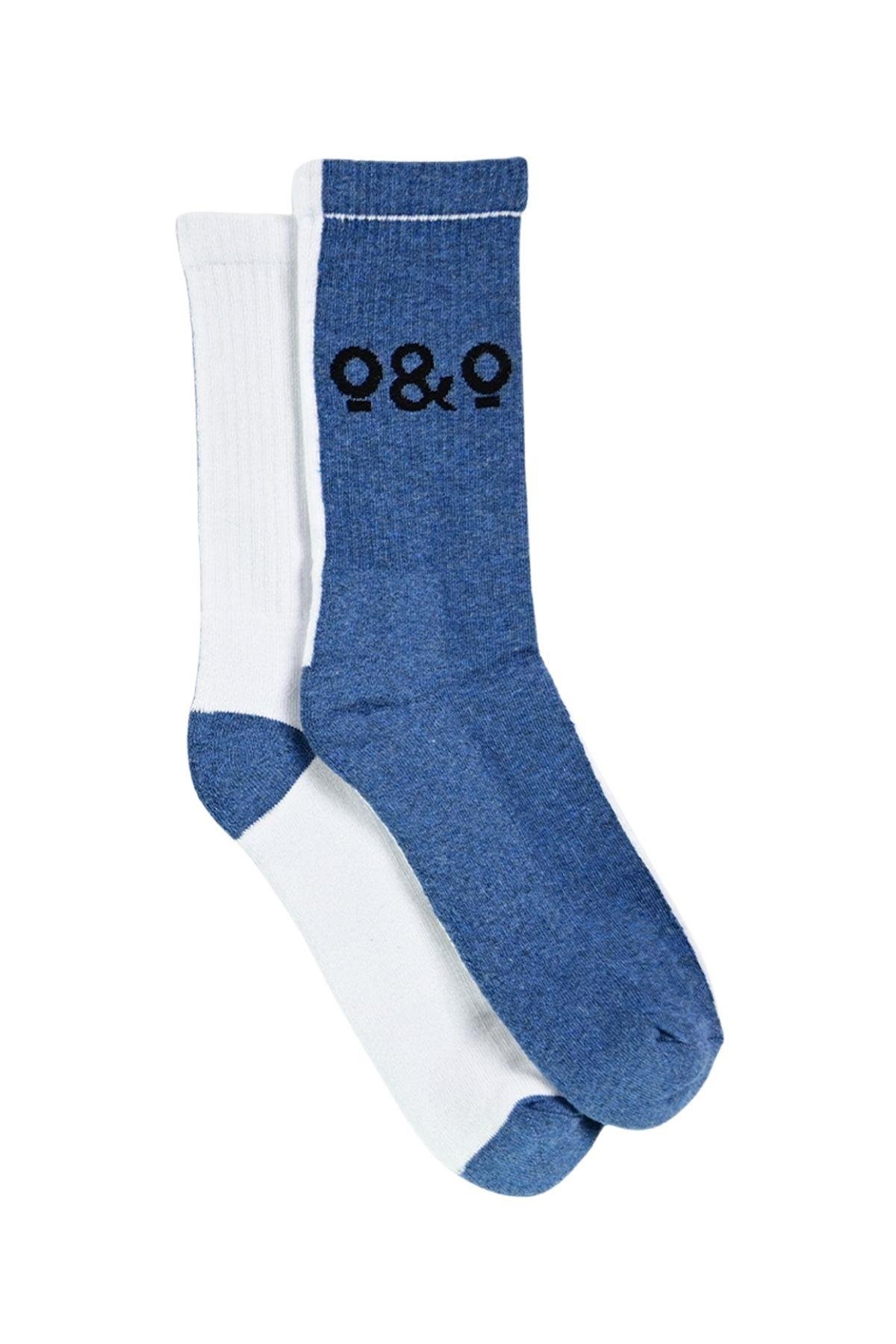 Erkek Mavi-Beyaz Desenli Soket Çorap