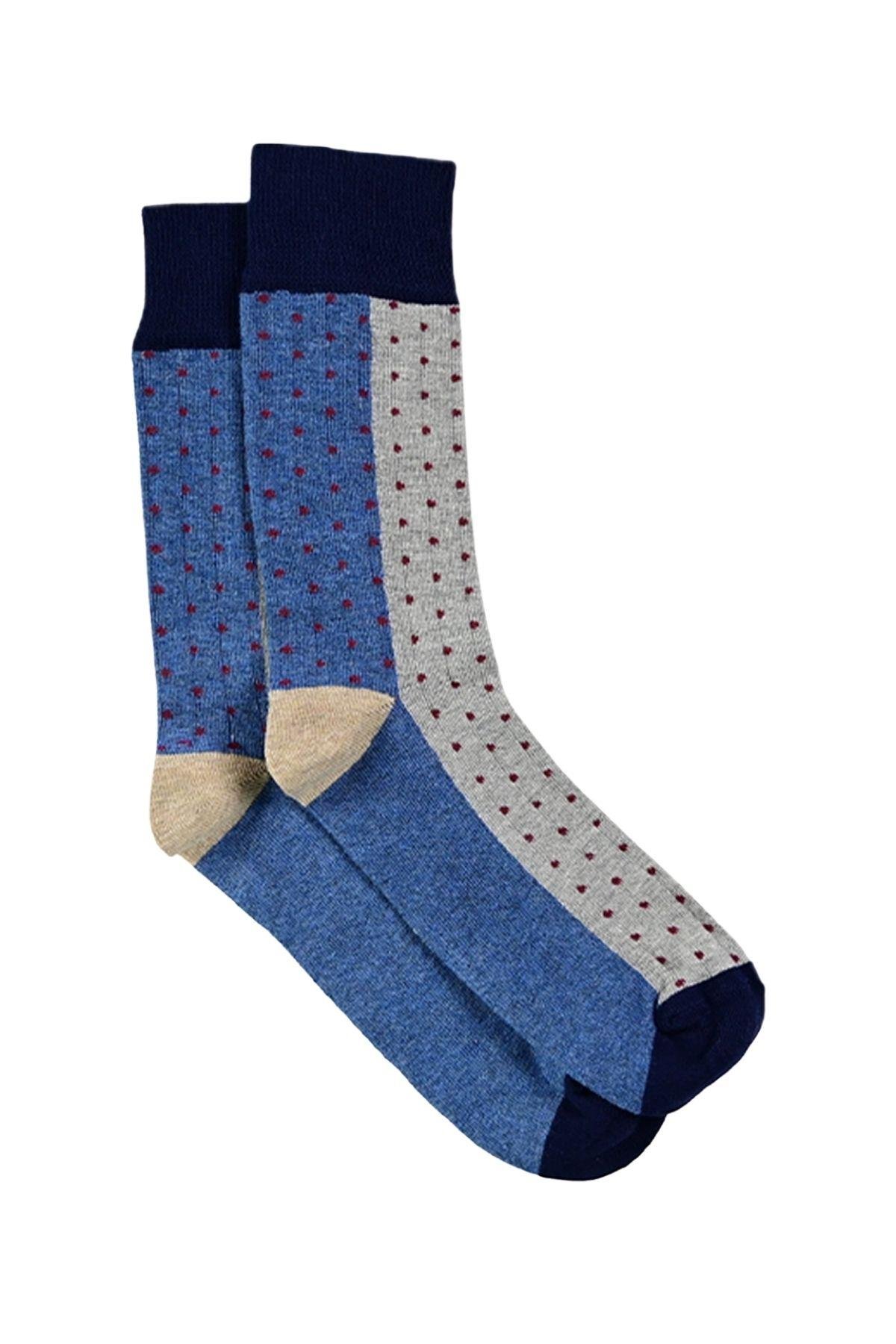 Erkek Mavi-Gri Puantiyeli Soket Çorap