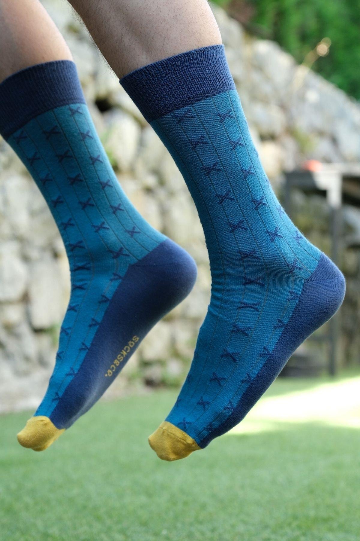 Erkek Mavi-Lacivert Desenli Soket Çorap