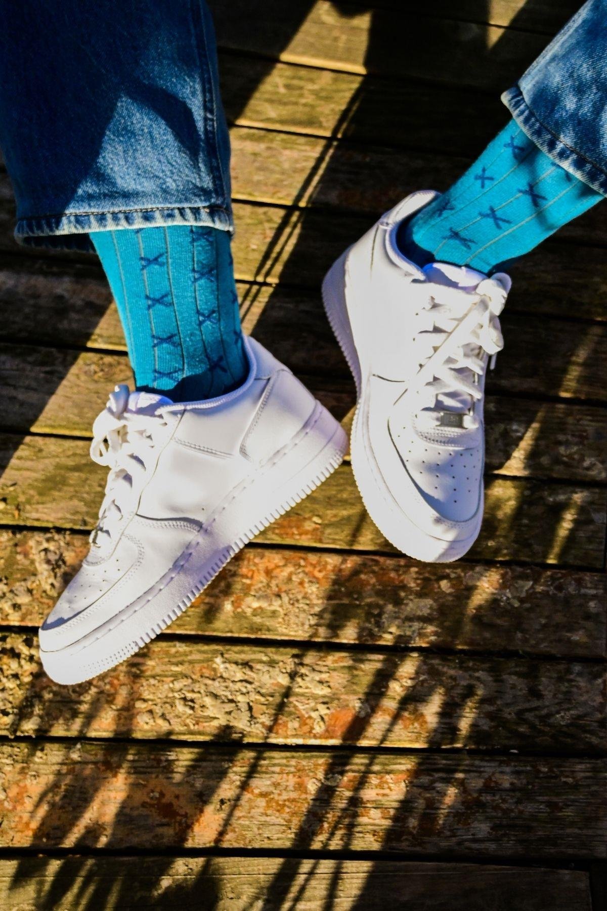 Erkek Mavi-Lacivert Desenli Soket Çorap