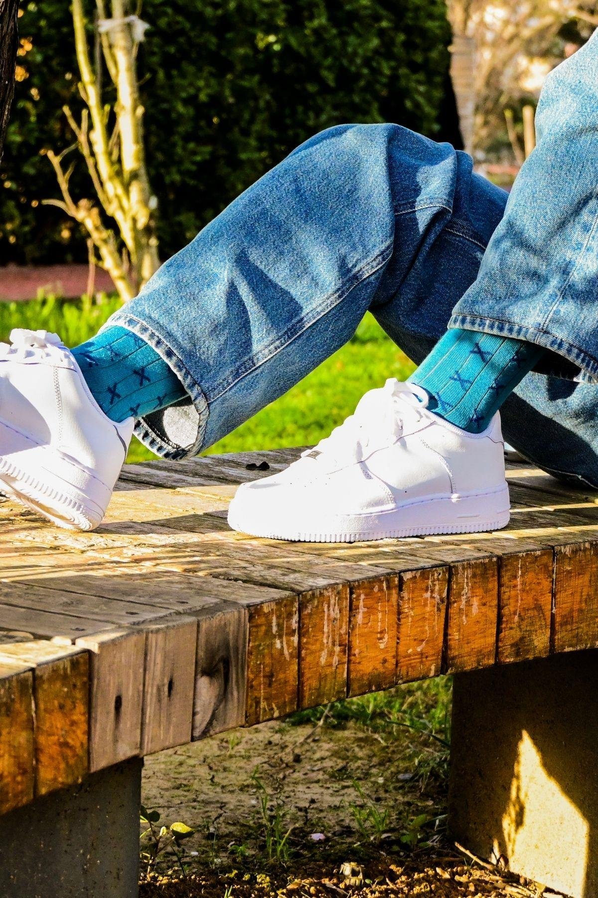 Erkek Mavi-Lacivert Desenli Soket Çorap