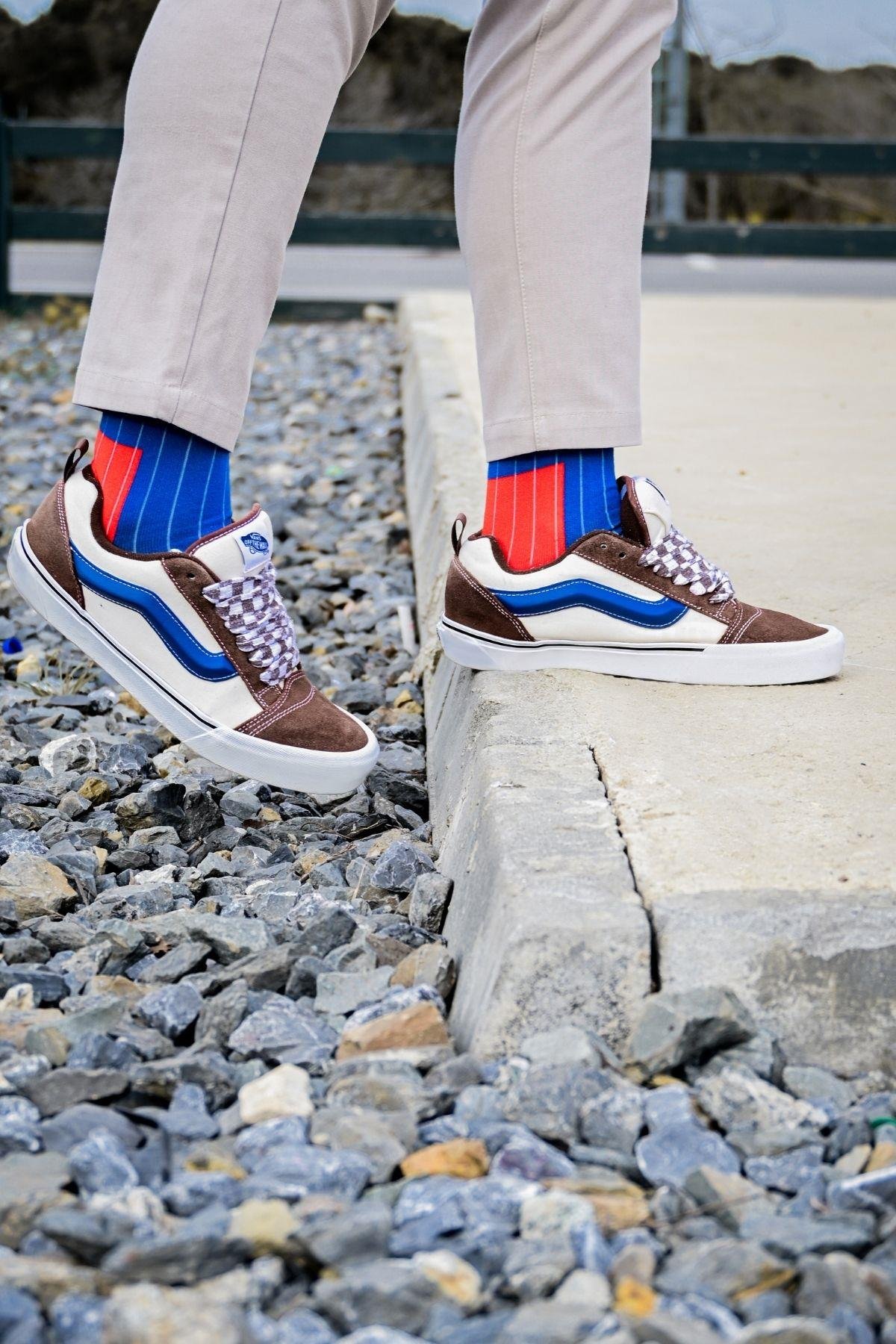 Erkek Mavi-Mercan Blok Desenli Soket Çorap