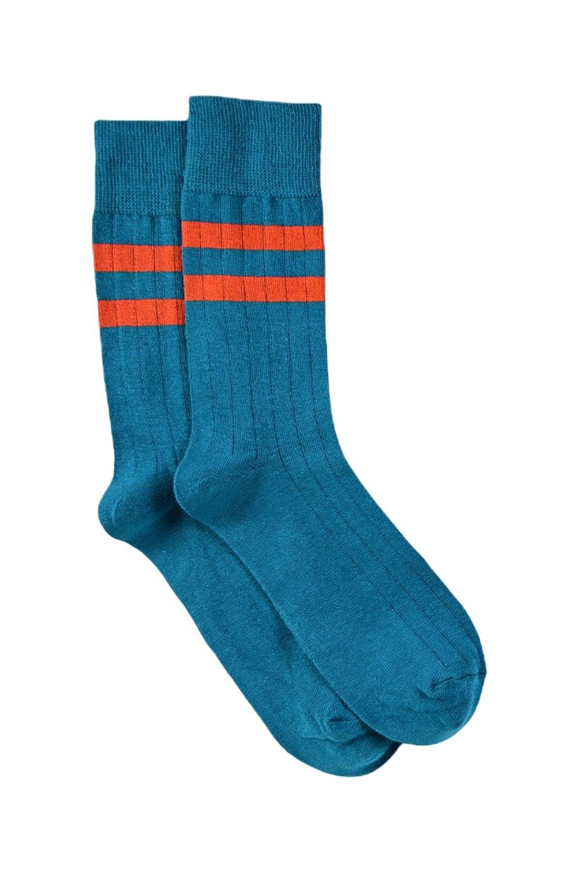 Erkek Mavi-Mercan Çizgili Tenis Çorap