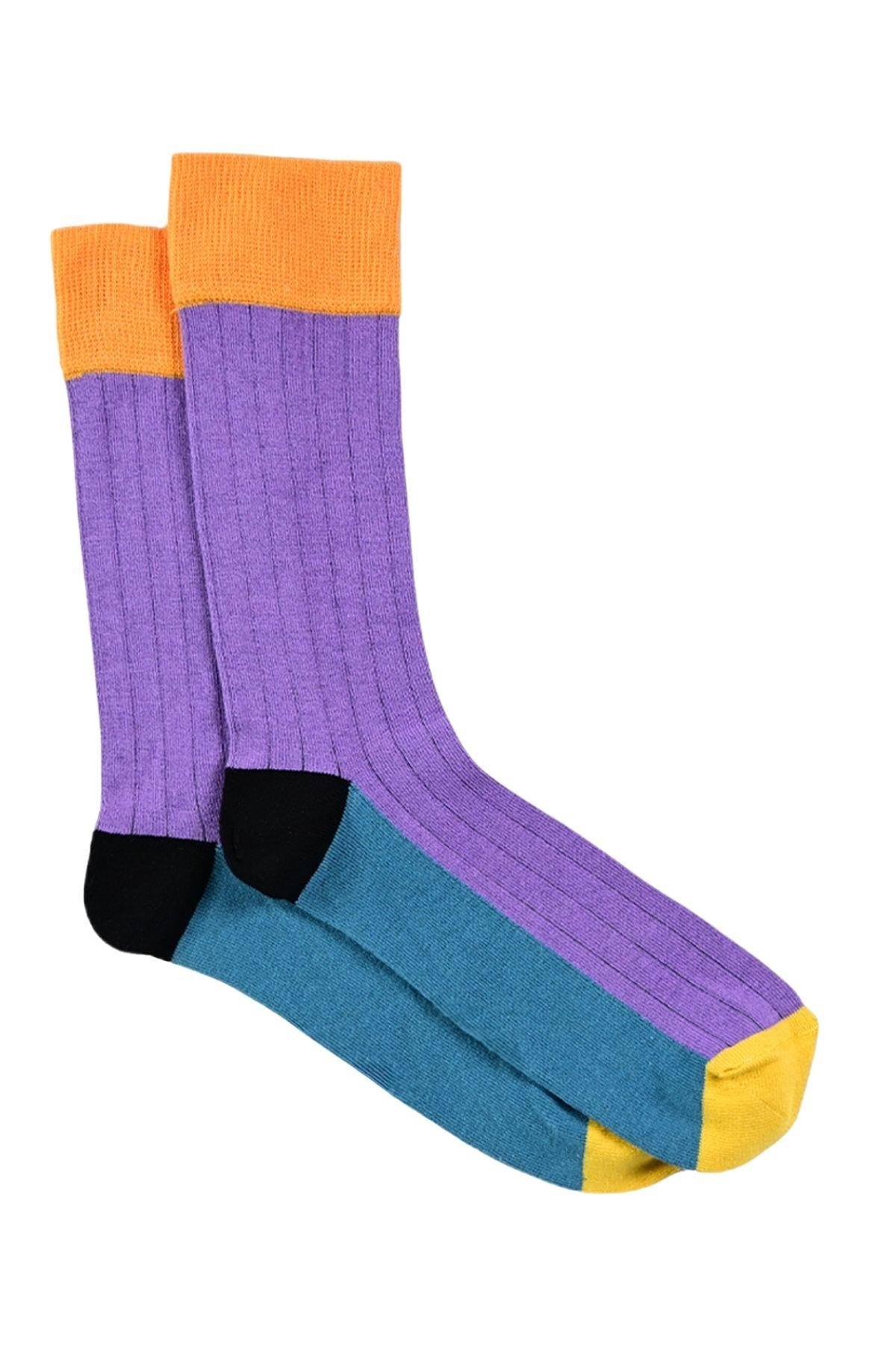 Erkek Mor-Mavi Blok Desenli Soket Çorap
