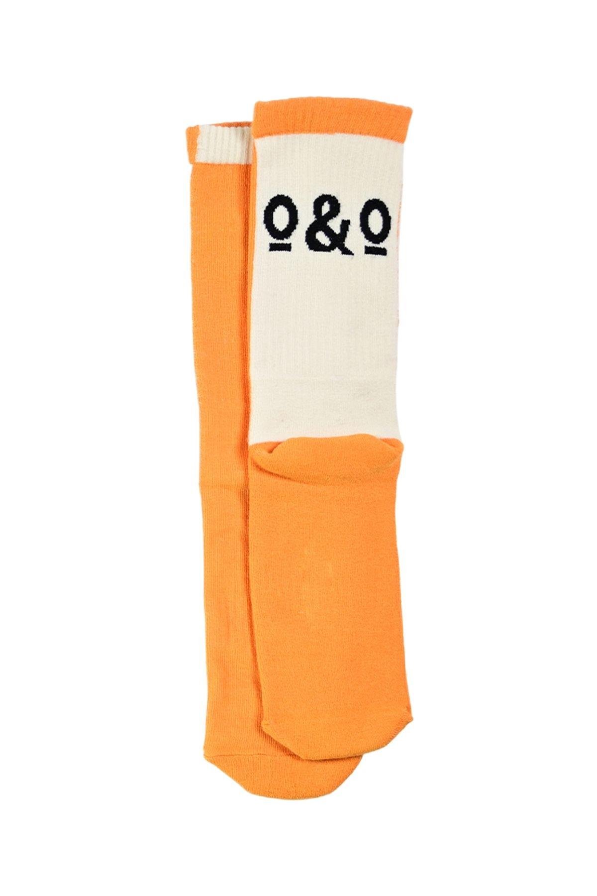Erkek Turuncu-Bej Logolu Yarım Havlu Soket Çorap