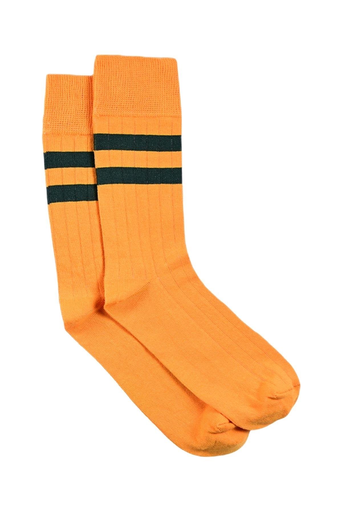Erkek Turuncu-Haki Çizgili Tenis Çorap