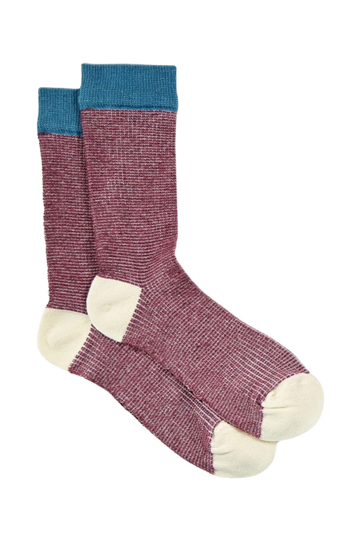 Kadın Bordo-Krem Düz Soket Çorap