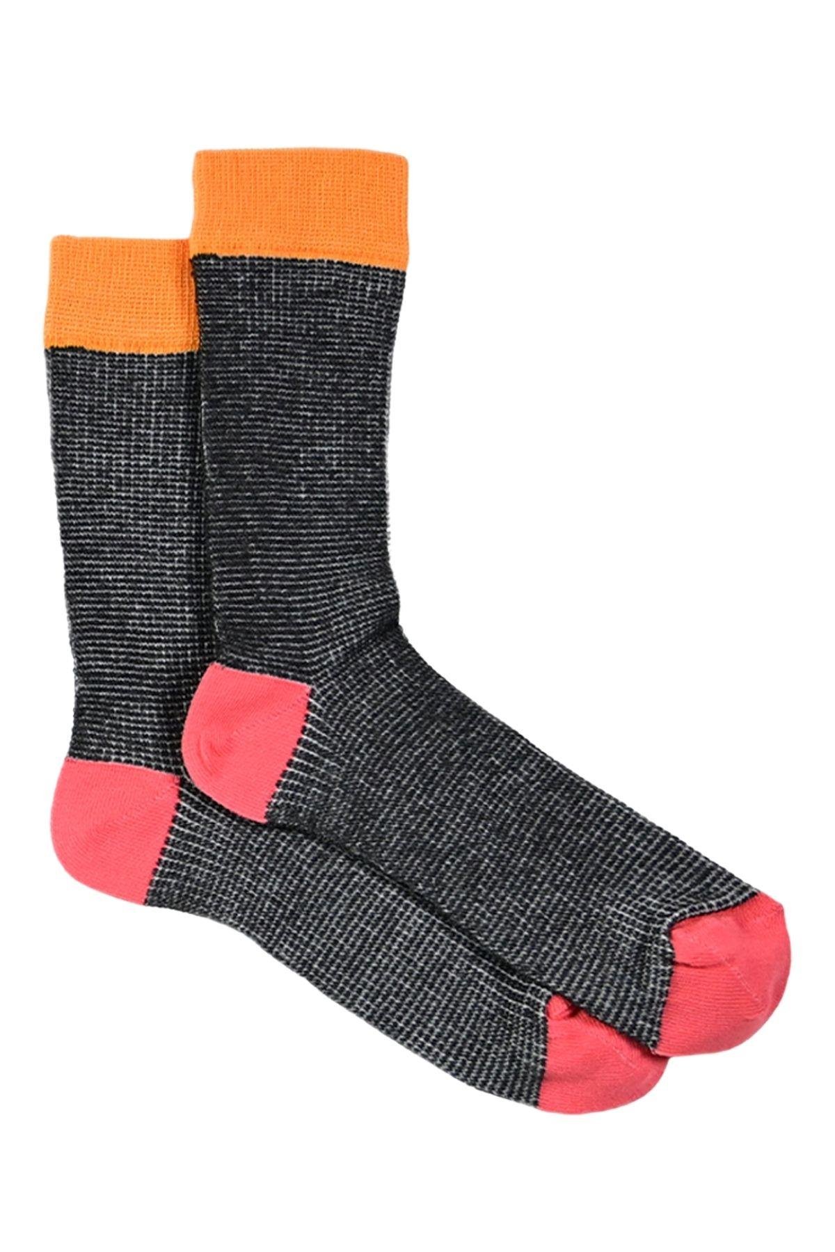 Kadın Füme-Turuncu Düz Soket Çorap