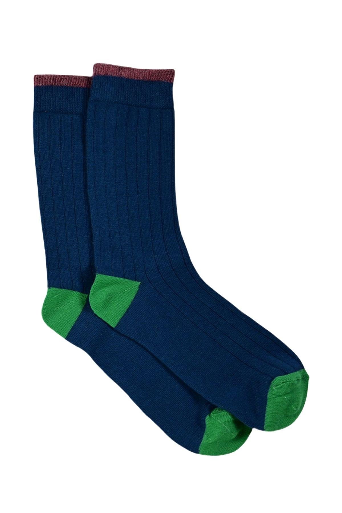 Kadın Lacivert-Yeşil Düz Soket Çorap
