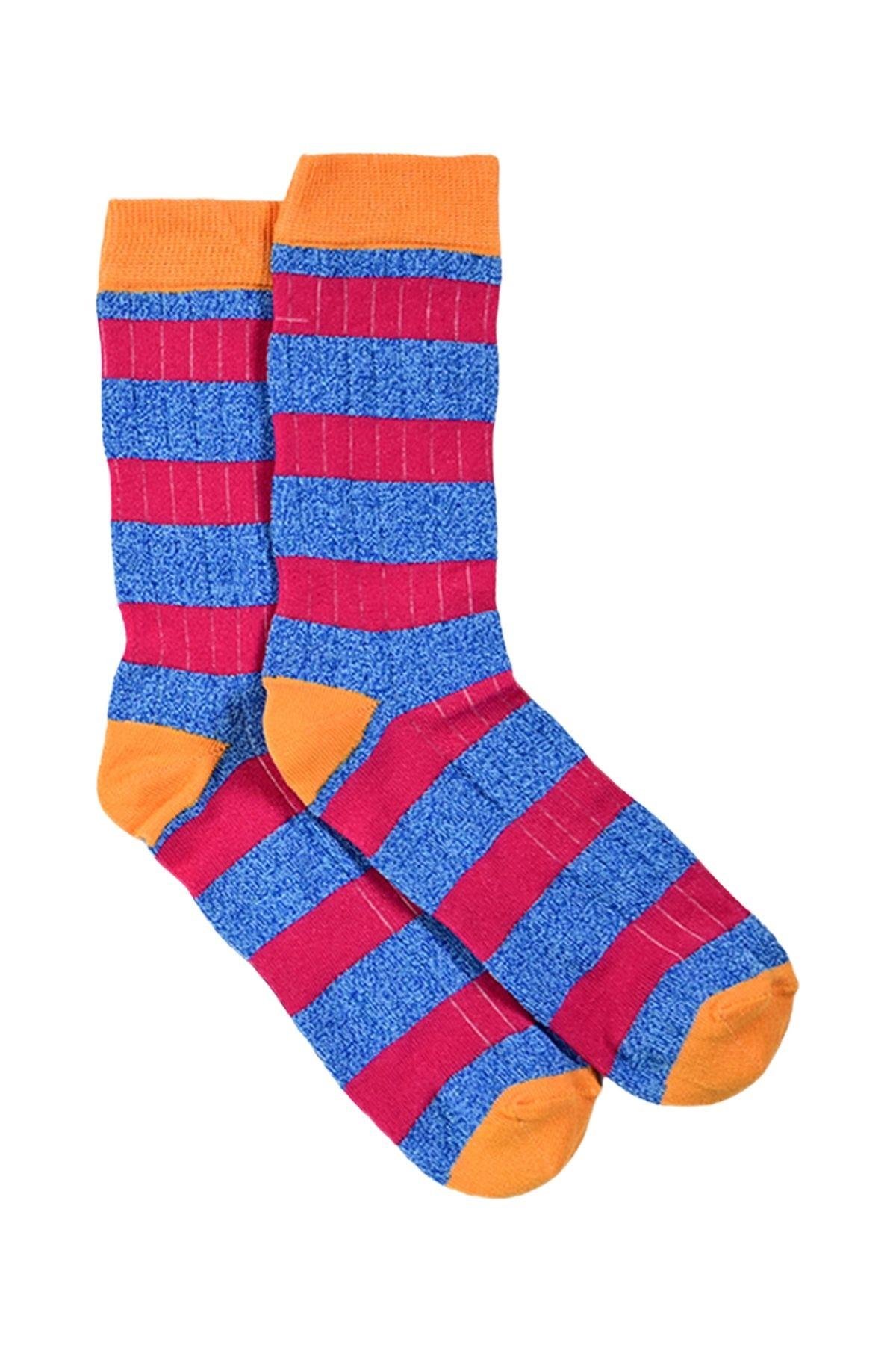 Kadın Mavi-Fuşya Çizgili Soket Çorap