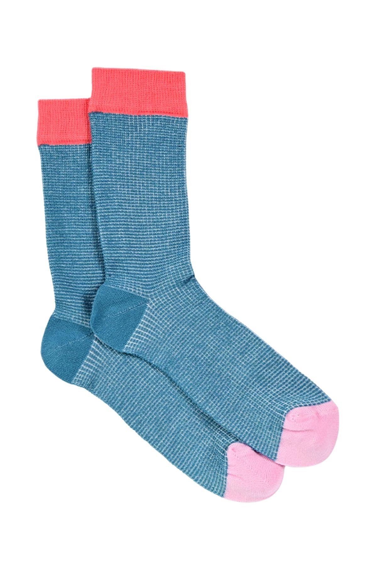 Kadın Mavi-Pembe Düz Soket Çorap